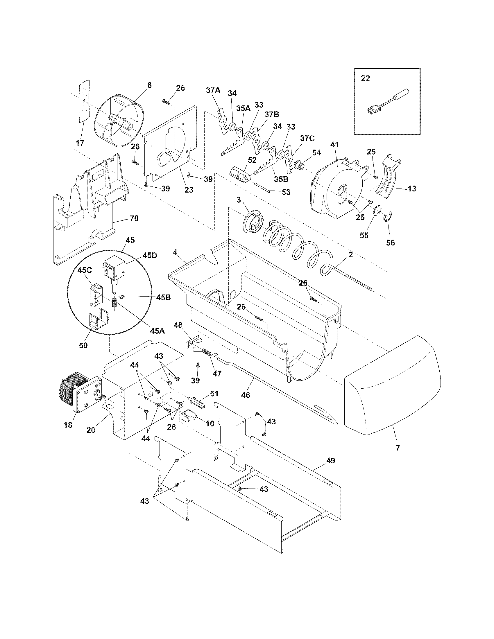Frigidaire FGHC2355PF7 ice container diagram