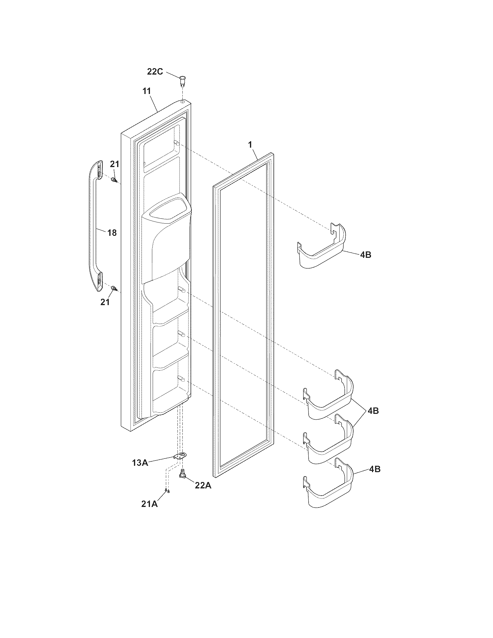 Frigidaire FFHS2622MBG freezer door diagram
