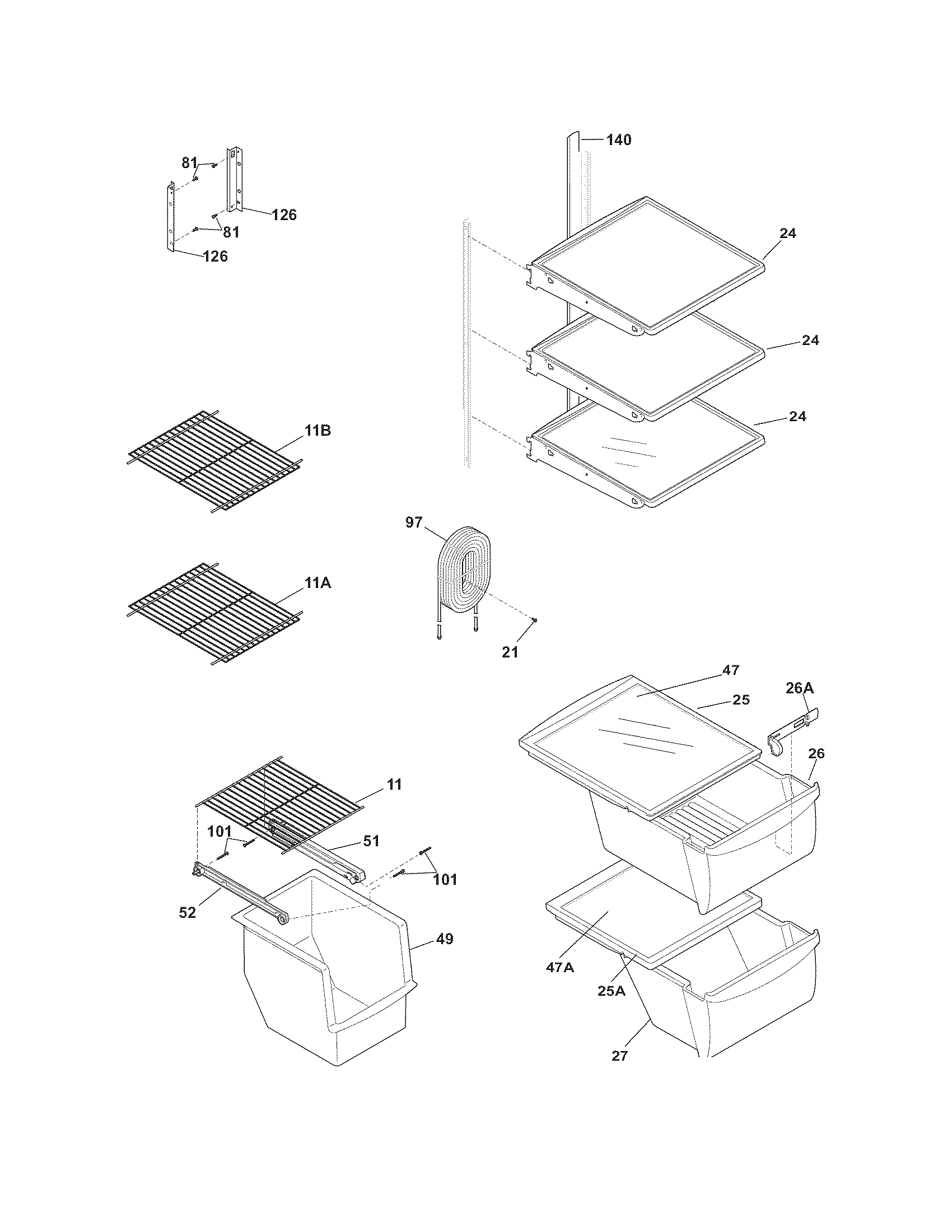Frigidaire FFHS2622MBG shelves diagram