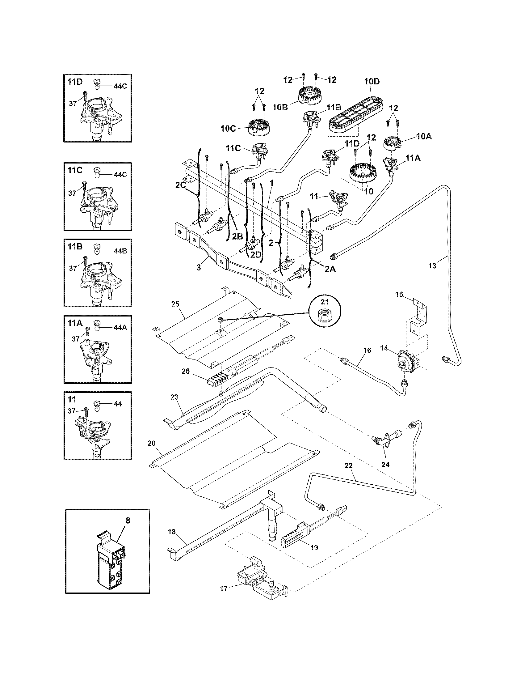 Frigidaire FGGF305MKFP burner diagram
