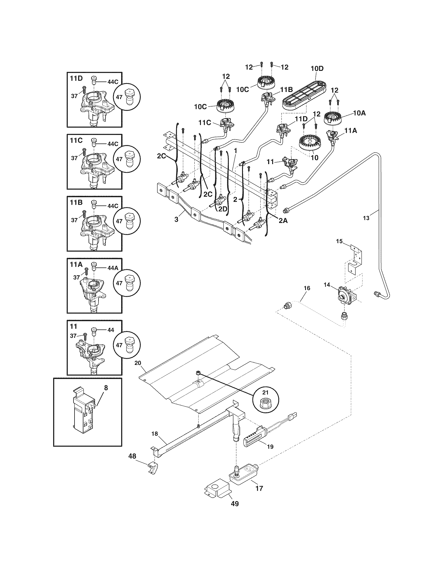 Frigidaire FGF348KCN burner diagram