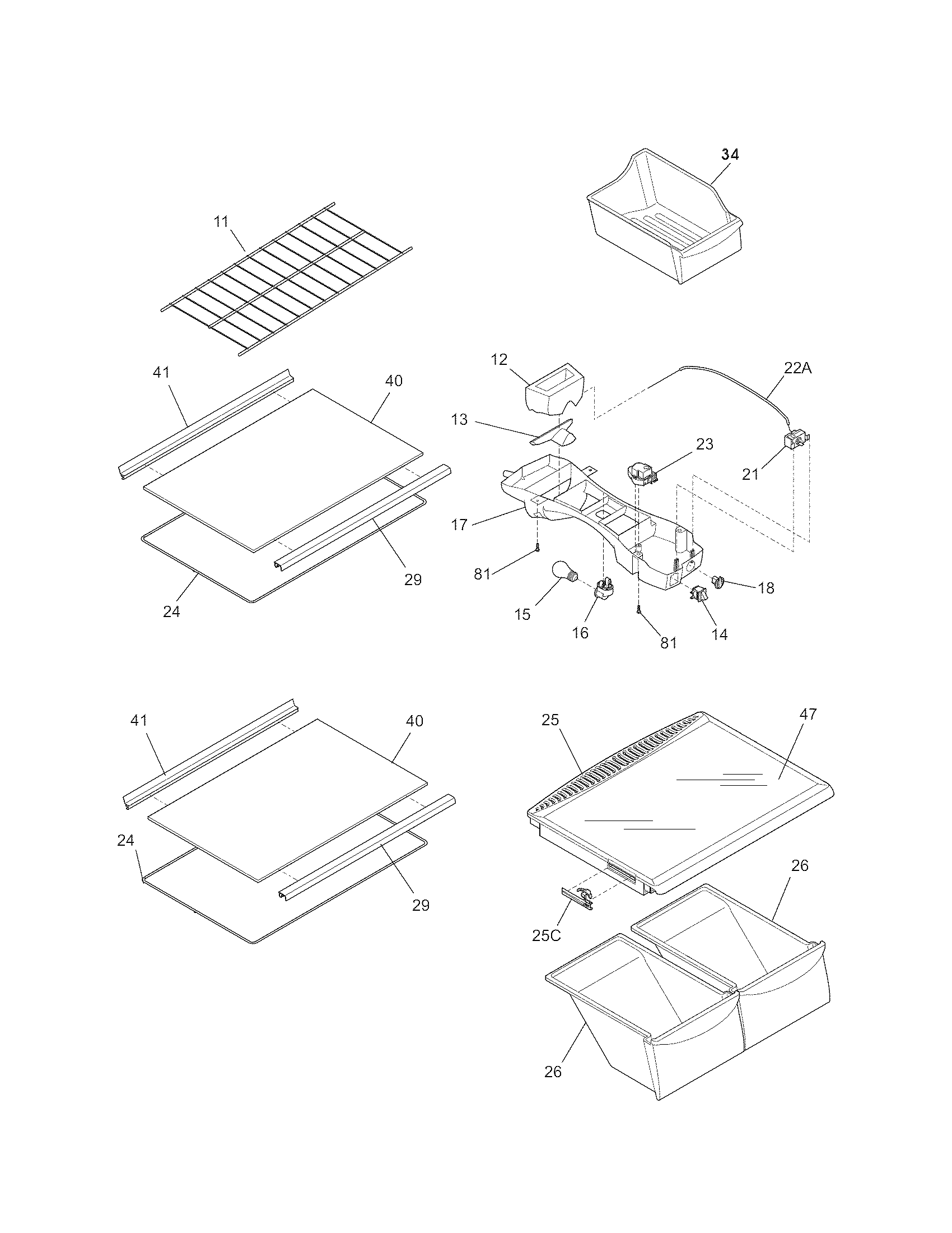 Kenmore 2537888301D shelves diagram