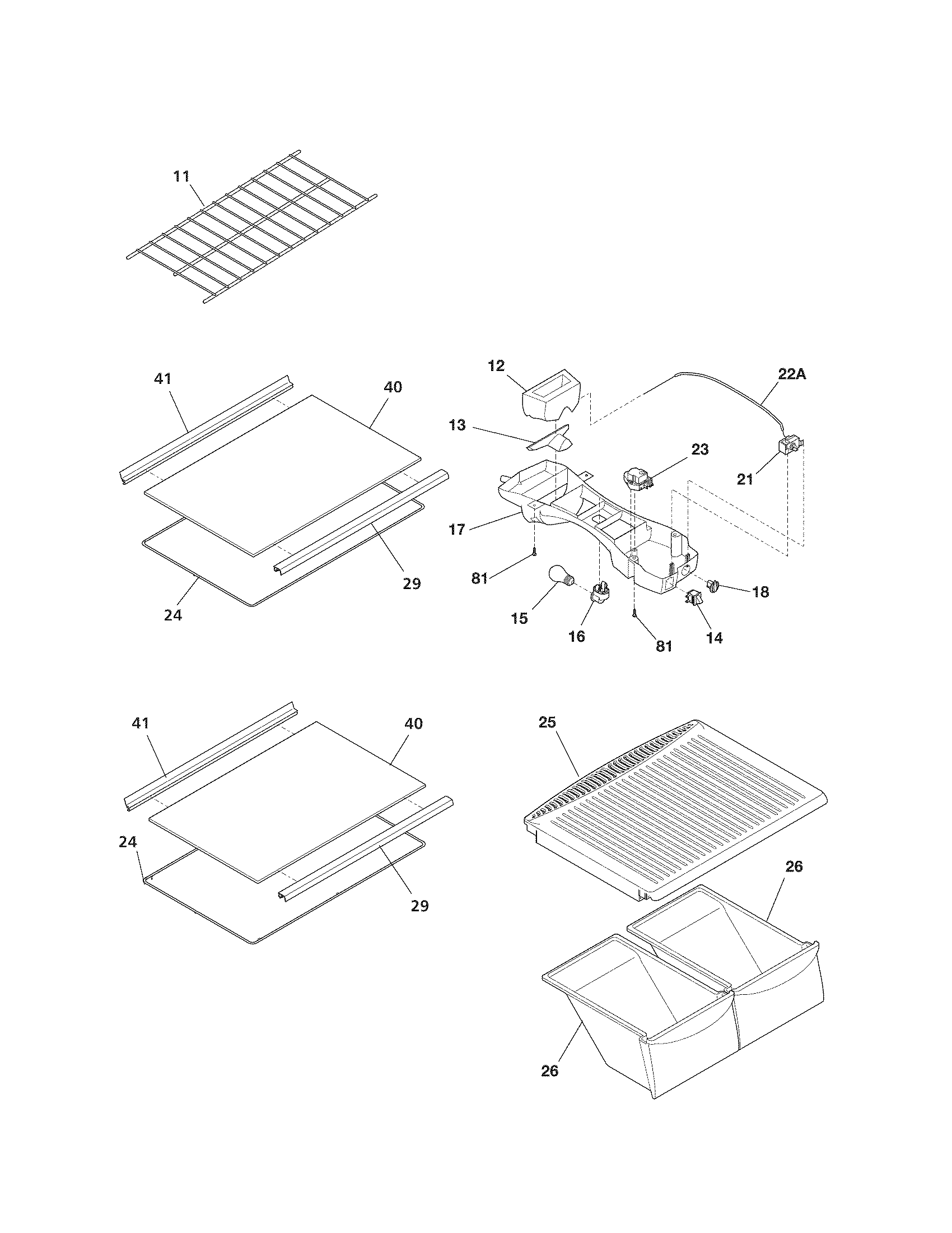 Kenmore 25362629018 shelves diagram