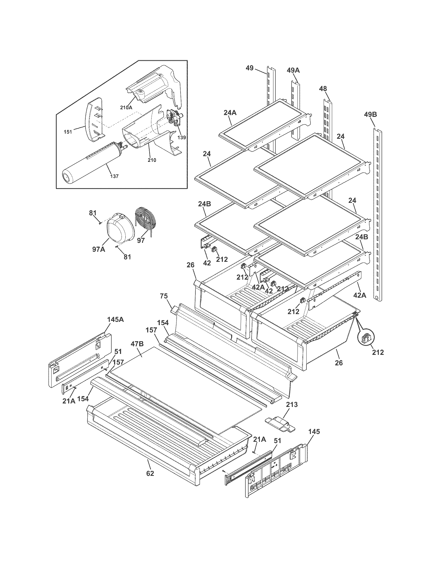 Frigidaire FFHB2740PP3 shelves diagram