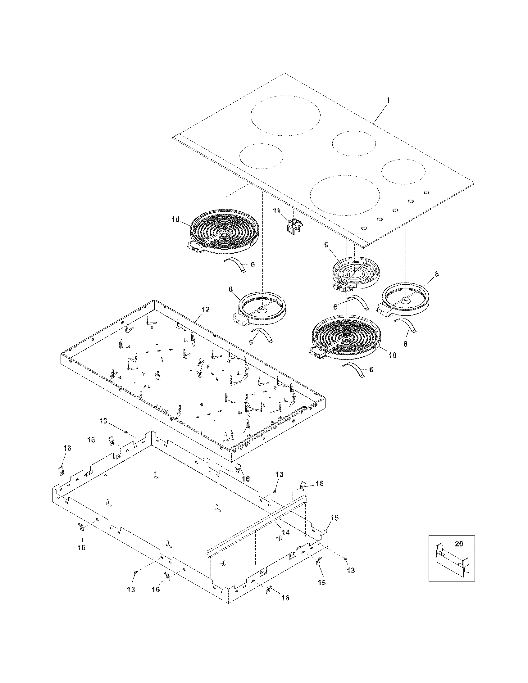 Frigidaire FFEC3624PWA main top/surface units diagram
