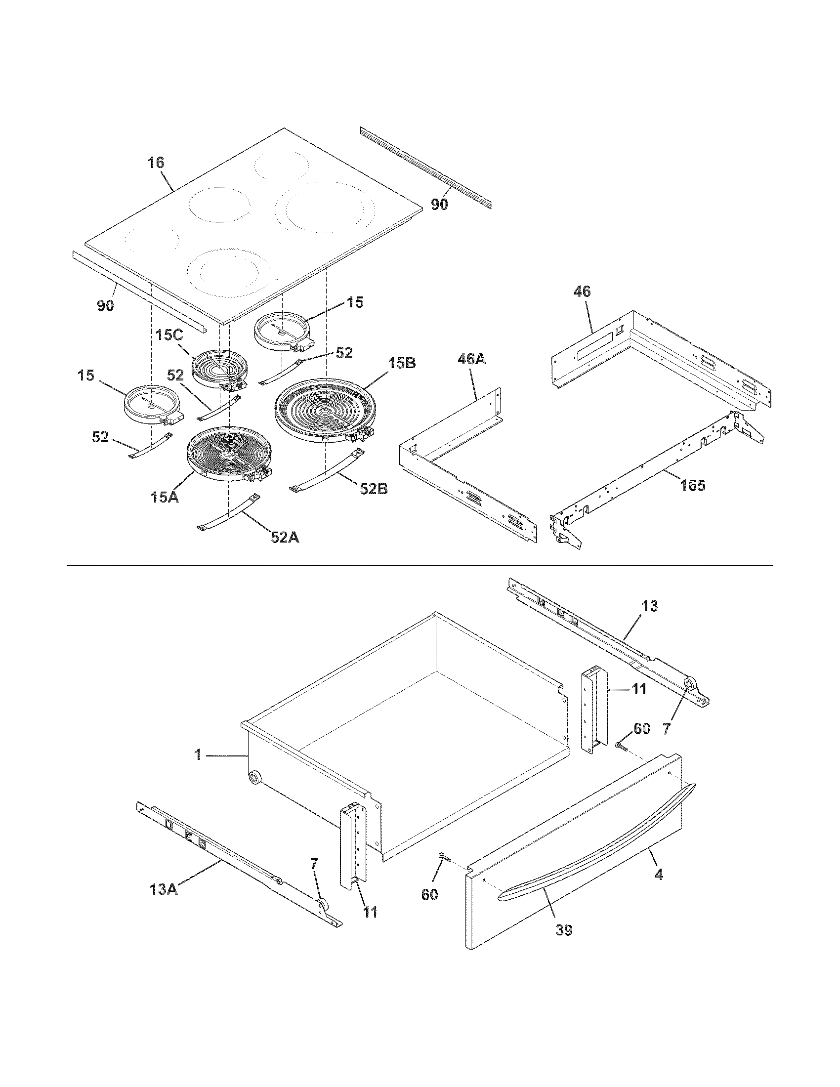 Frigidaire CGES3065PFB top/drawer diagram