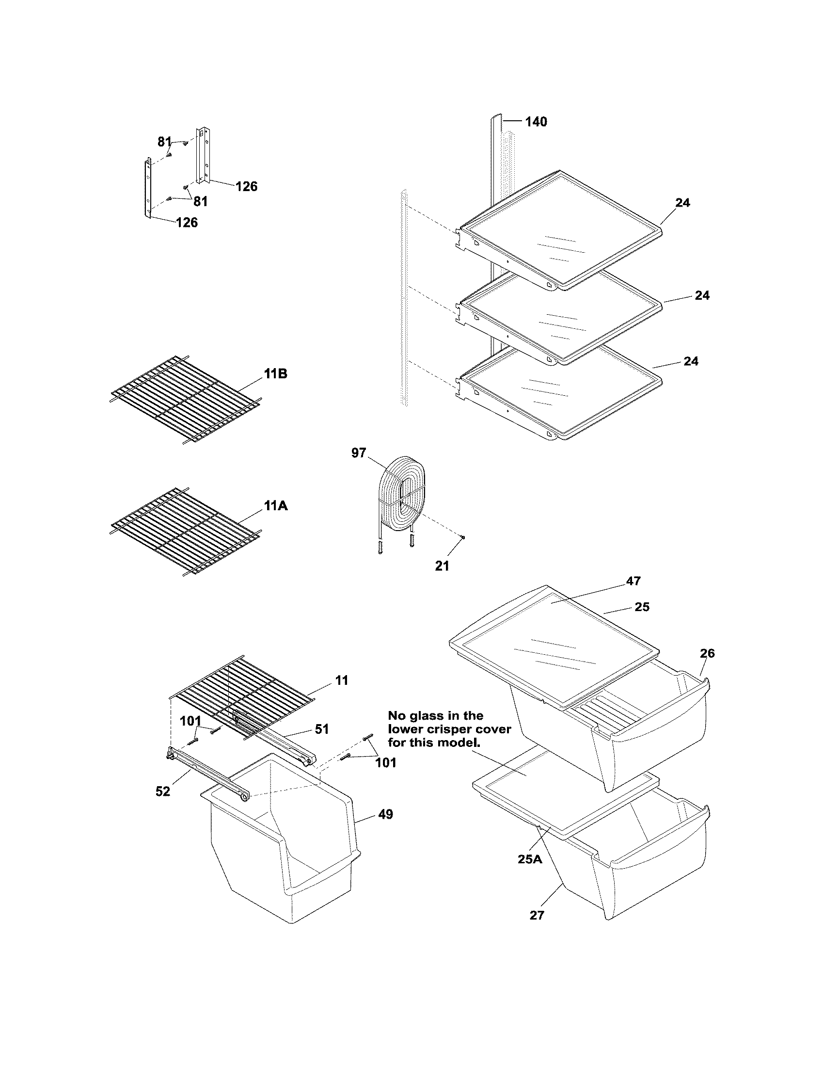 Frigidaire FFHS2611LBK shelves diagram
