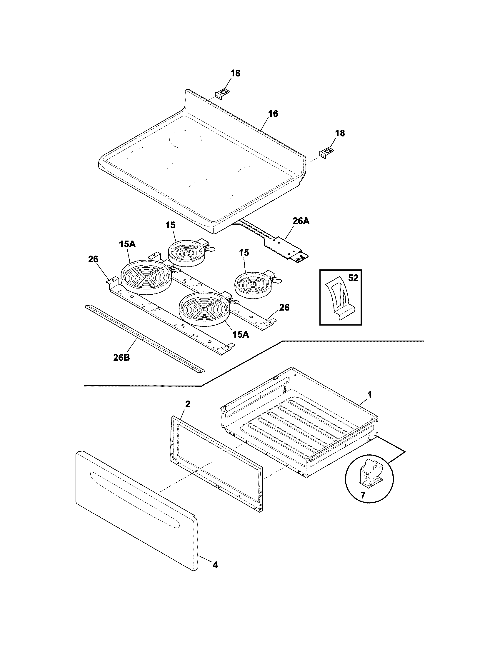 Frigidaire FFEF3017ZWE top/drawer diagram