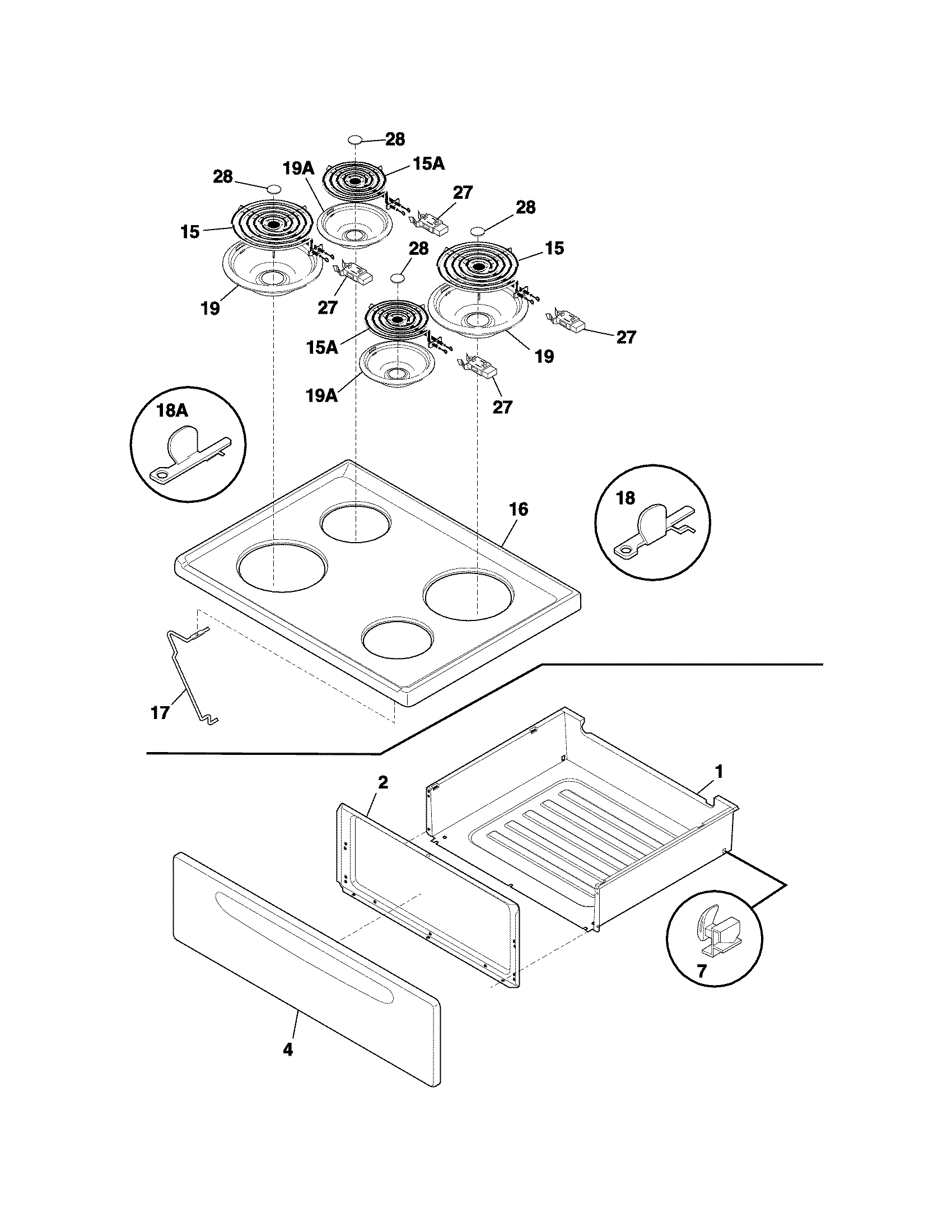 Universal/Multiflex (Frigidaire) CMEF3008PWA top/drawer diagram