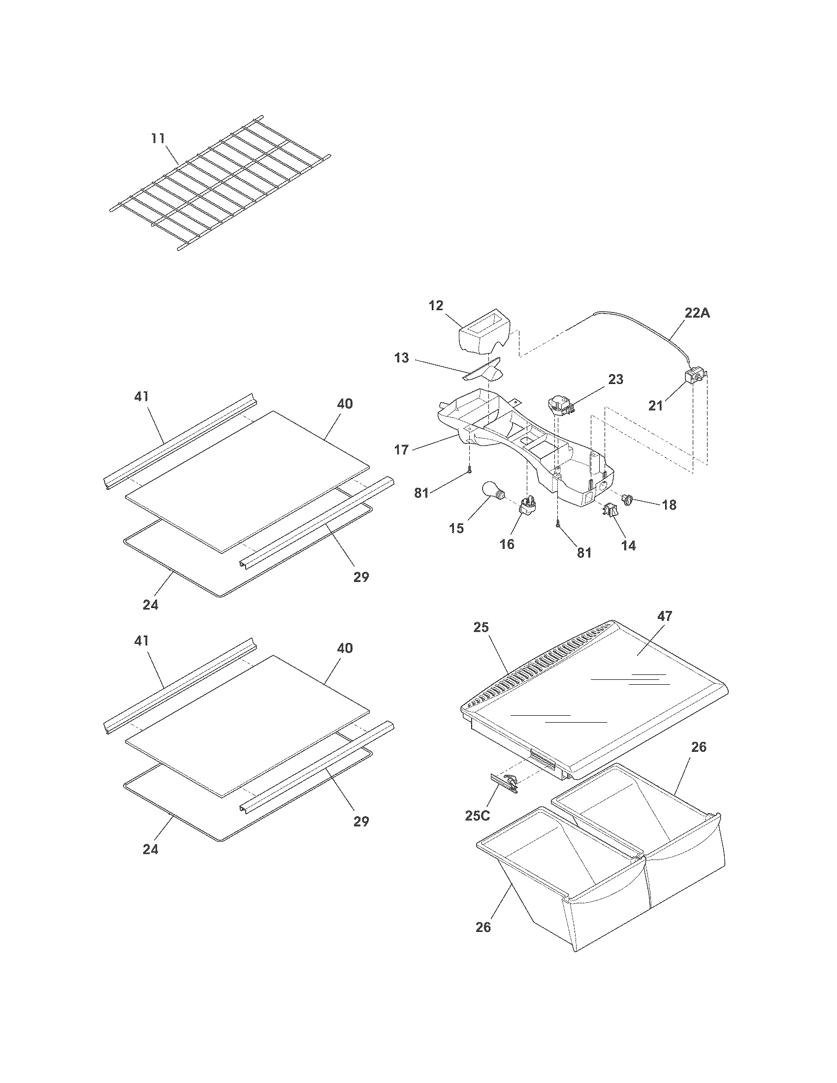 Frigidaire FRT18G2NW8 shelves diagram