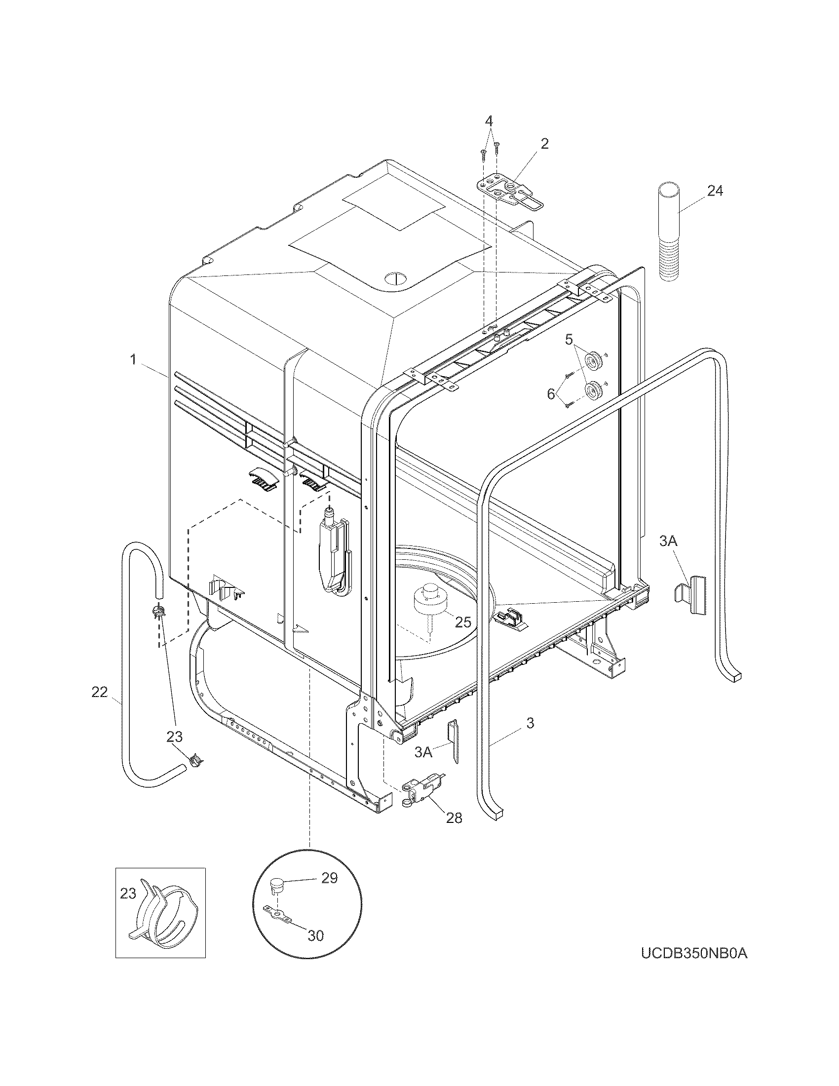 Frigidaire FFBD2406NW2A tub diagram