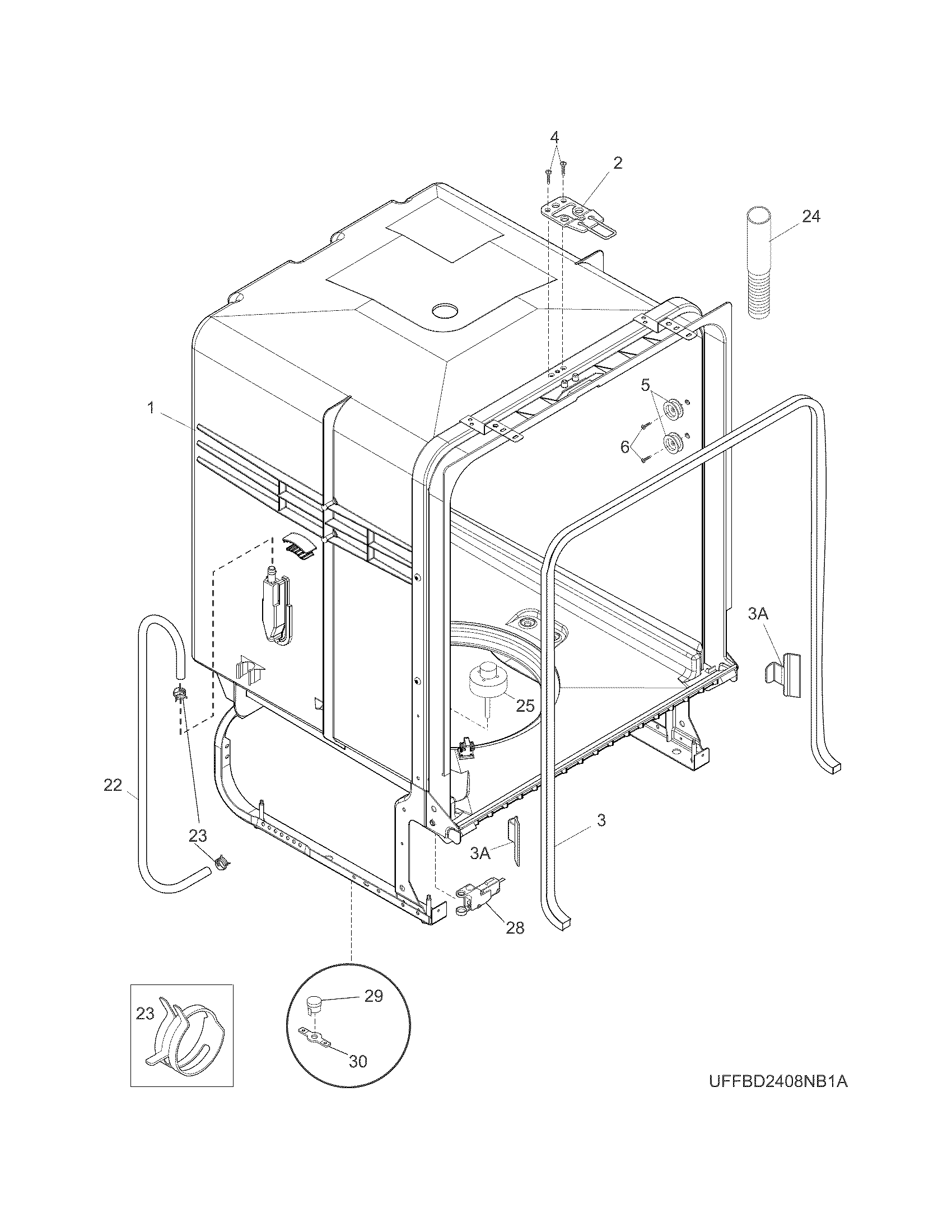Frigidaire FFBD2411NB2A tub diagram