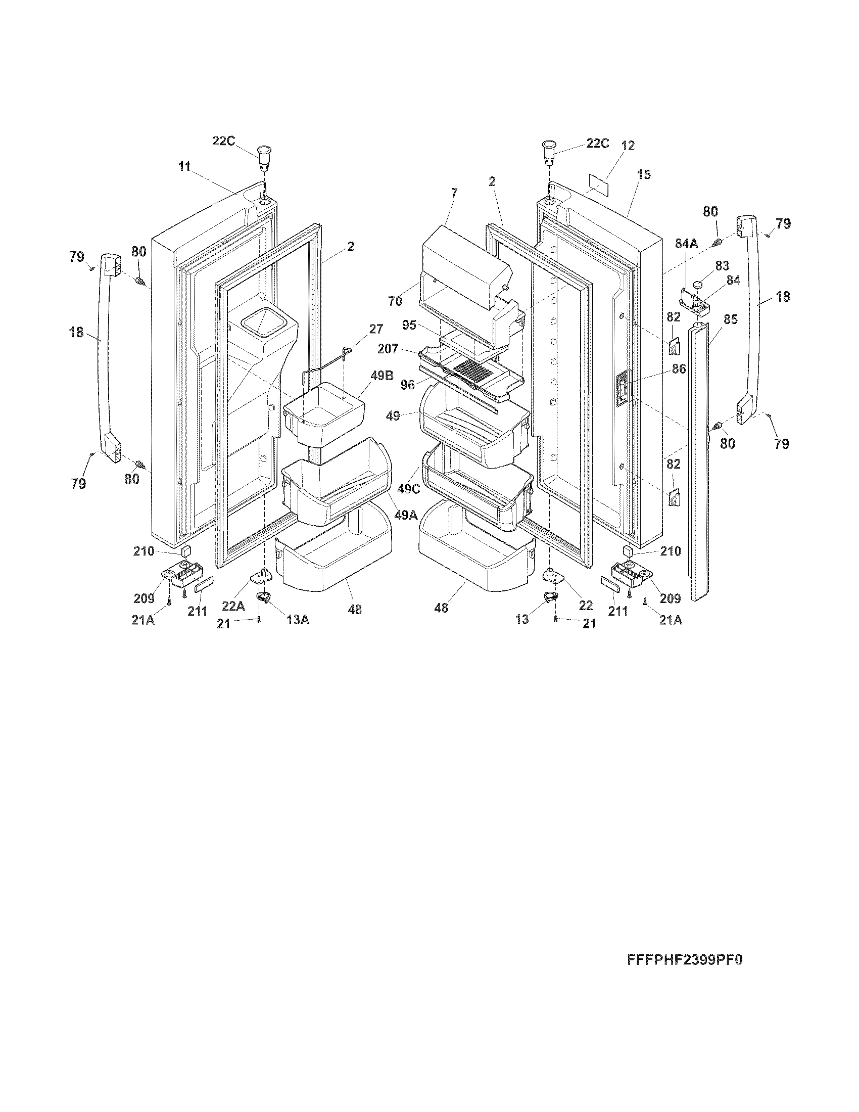 Frigidaire FPHF2399PF4 fresh food door diagram