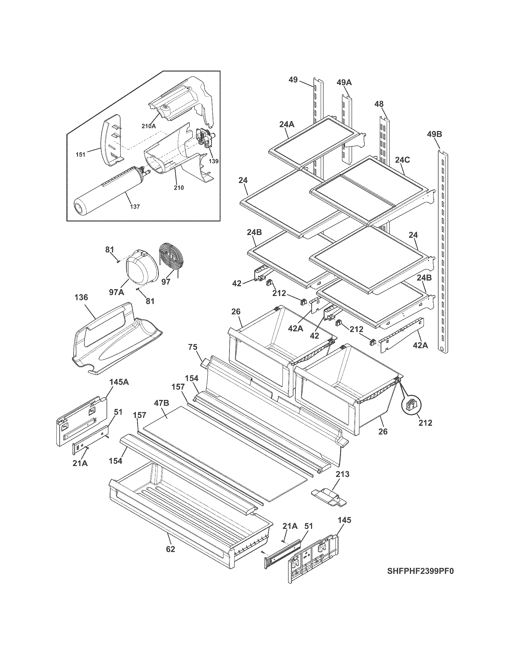 Frigidaire FPHF2399PF4 shelves diagram