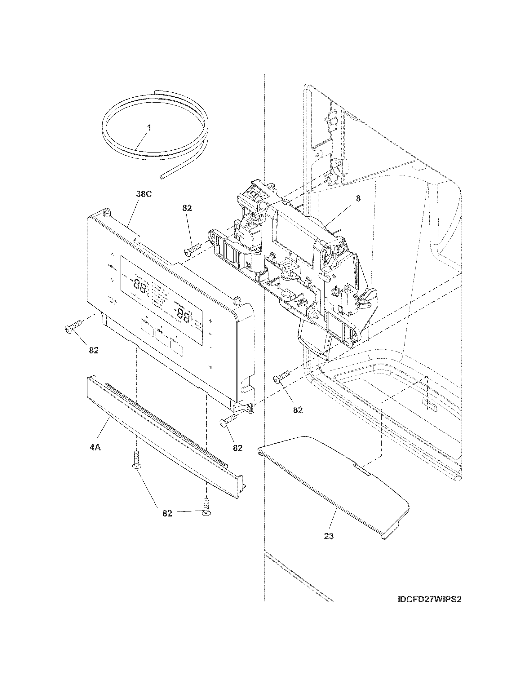 Frigidaire FPHF2399PF4 controls & ice dispenser diagram