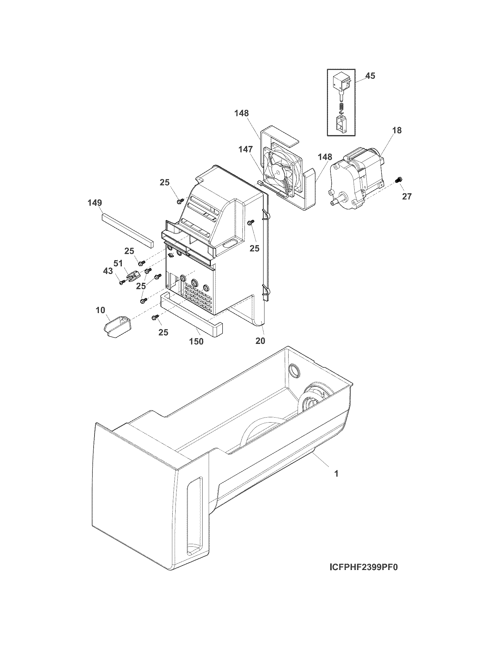 Frigidaire FPHF2399PF4 ice container diagram