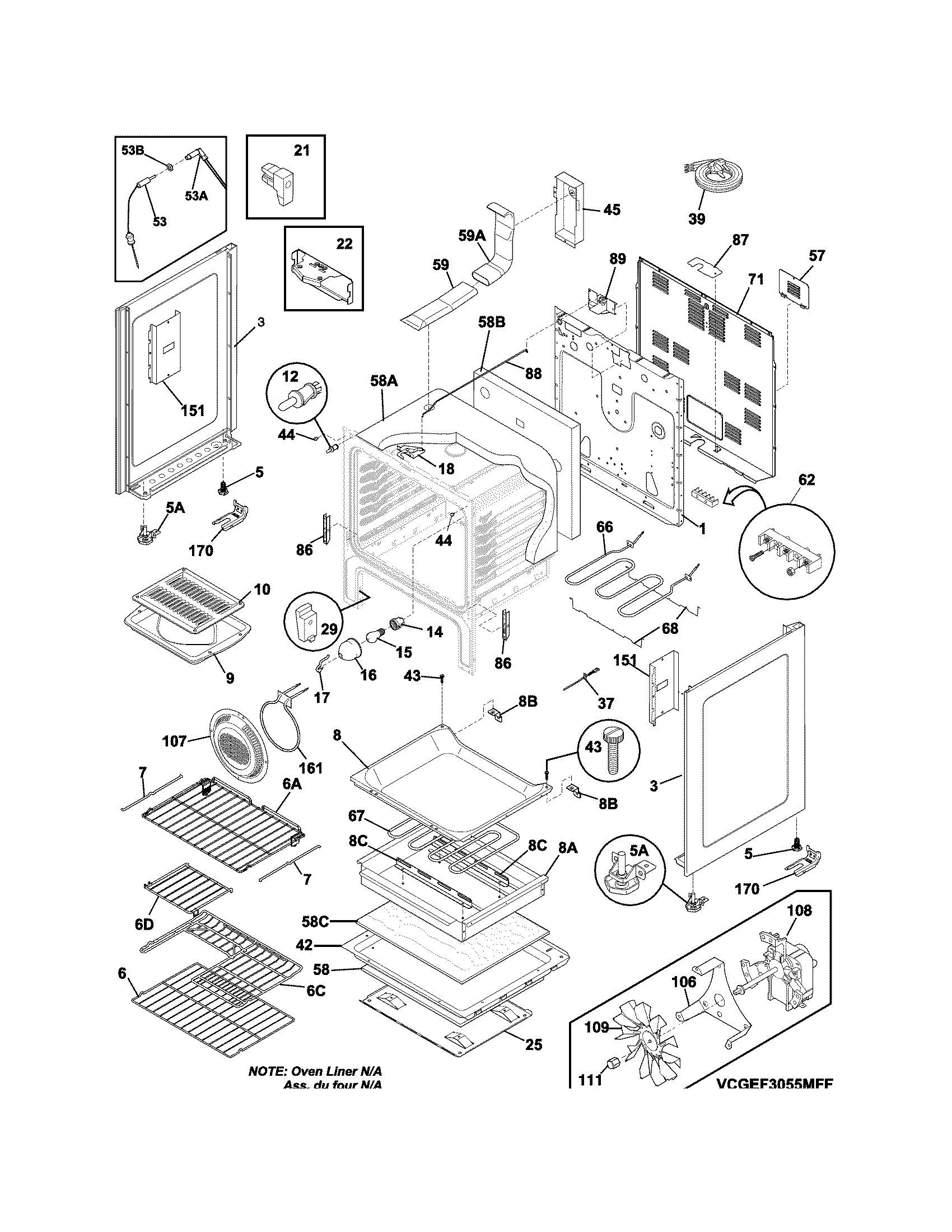 Frigidaire CGEF3055MWD body diagram