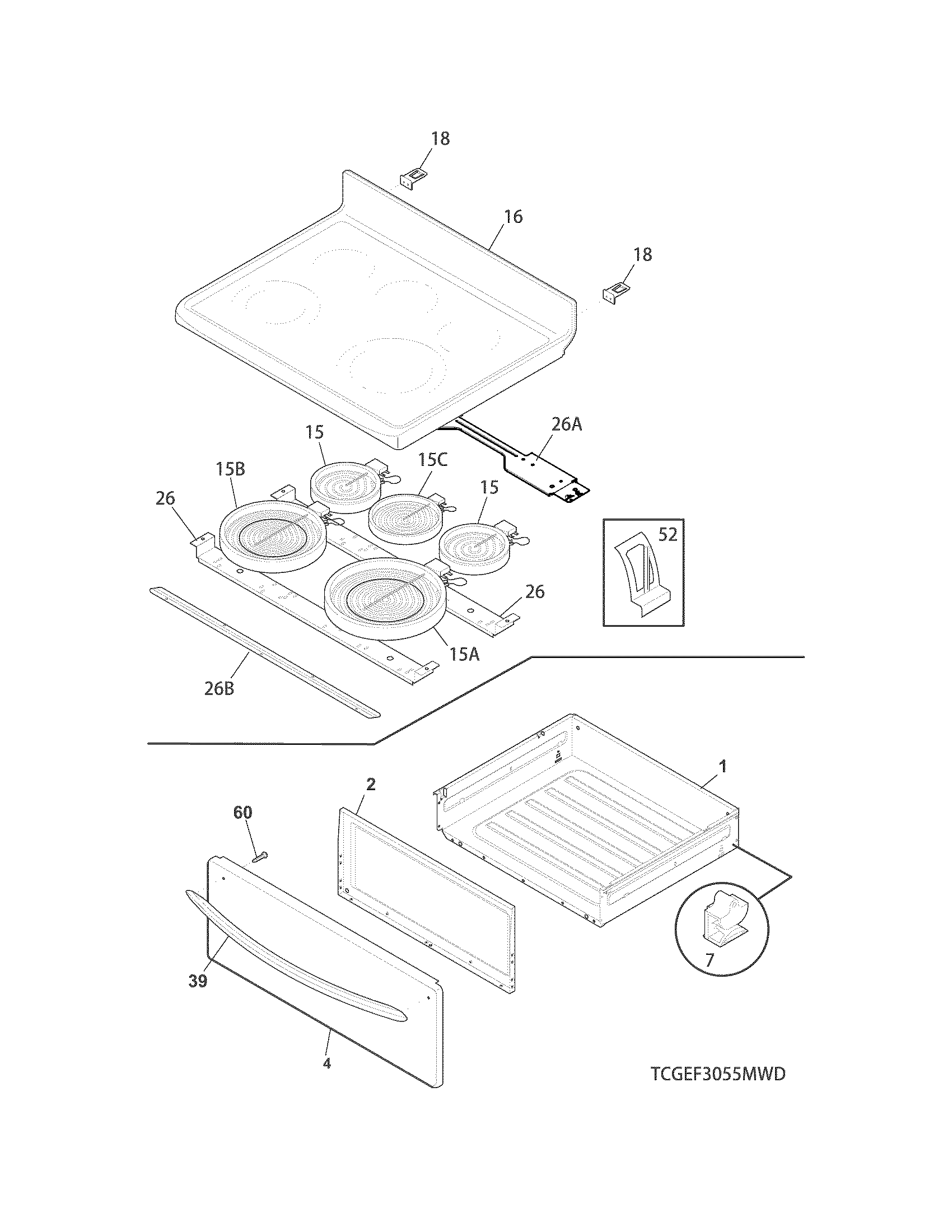 Frigidaire CGEF3055MWD top/drawer diagram