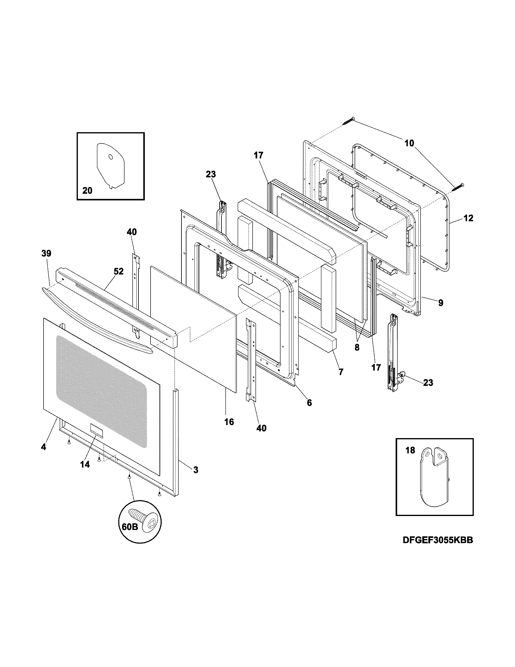 Frigidaire CGEF3055MWD door diagram