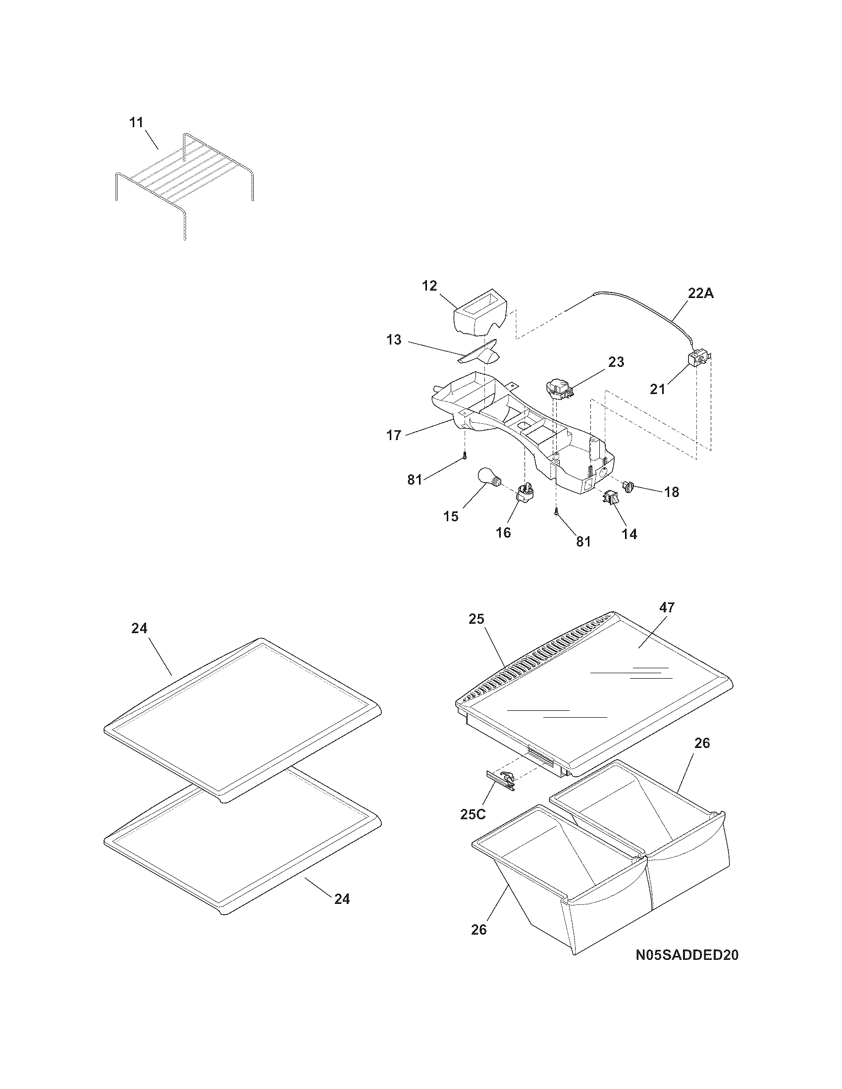Frigidaire NFTR18X4LWG shelves diagram