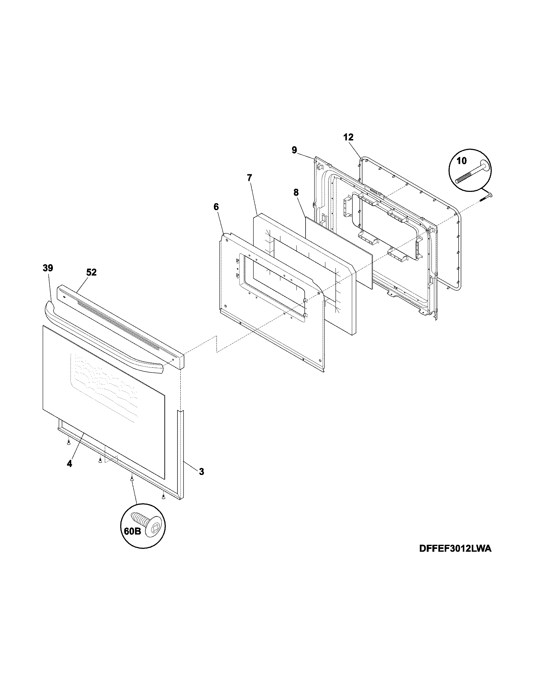 Frigidaire CFEF3012PWA door diagram