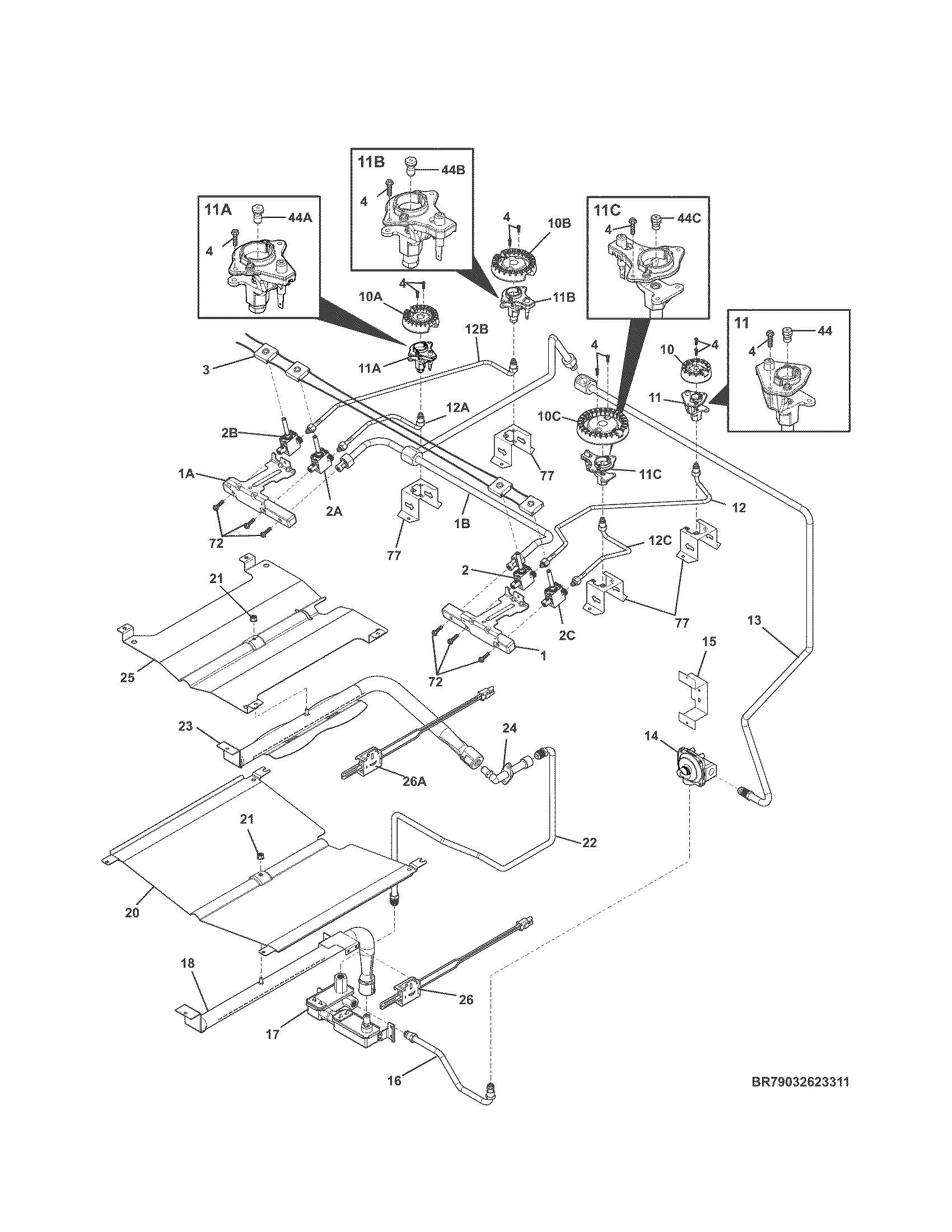 Kenmore Elite 79032623311 burner diagram
