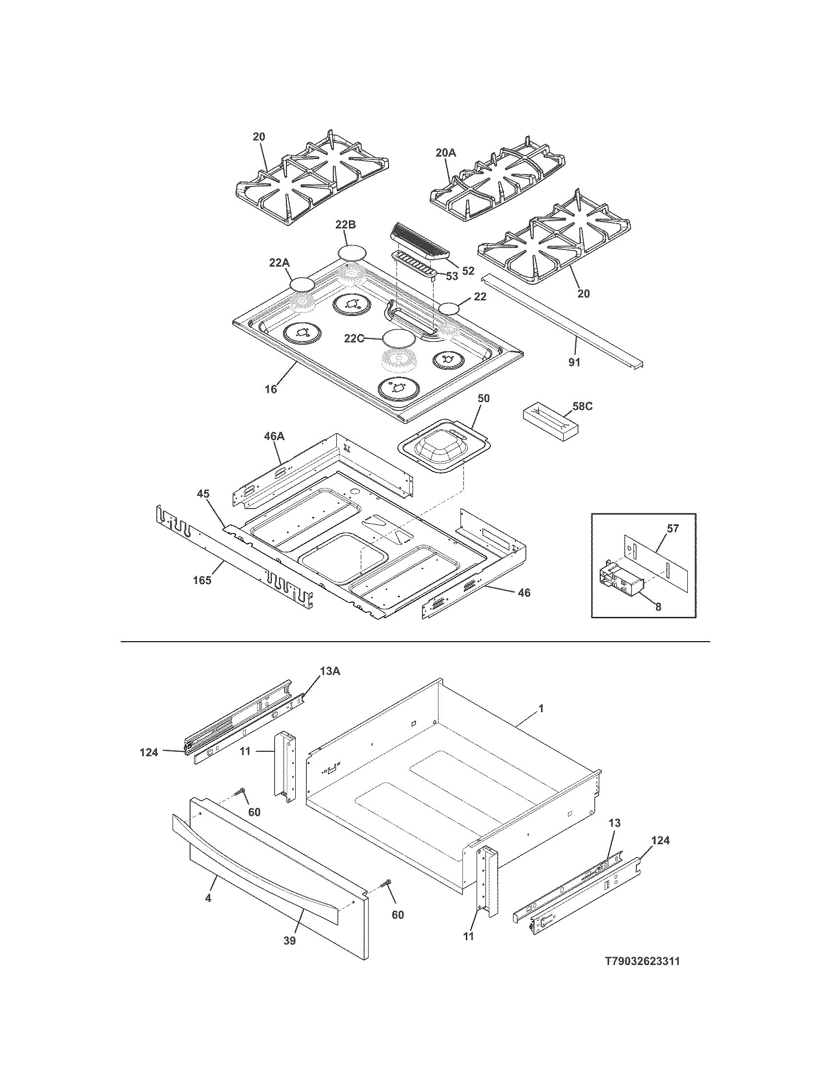Kenmore Elite 79032623311 top/drawer diagram