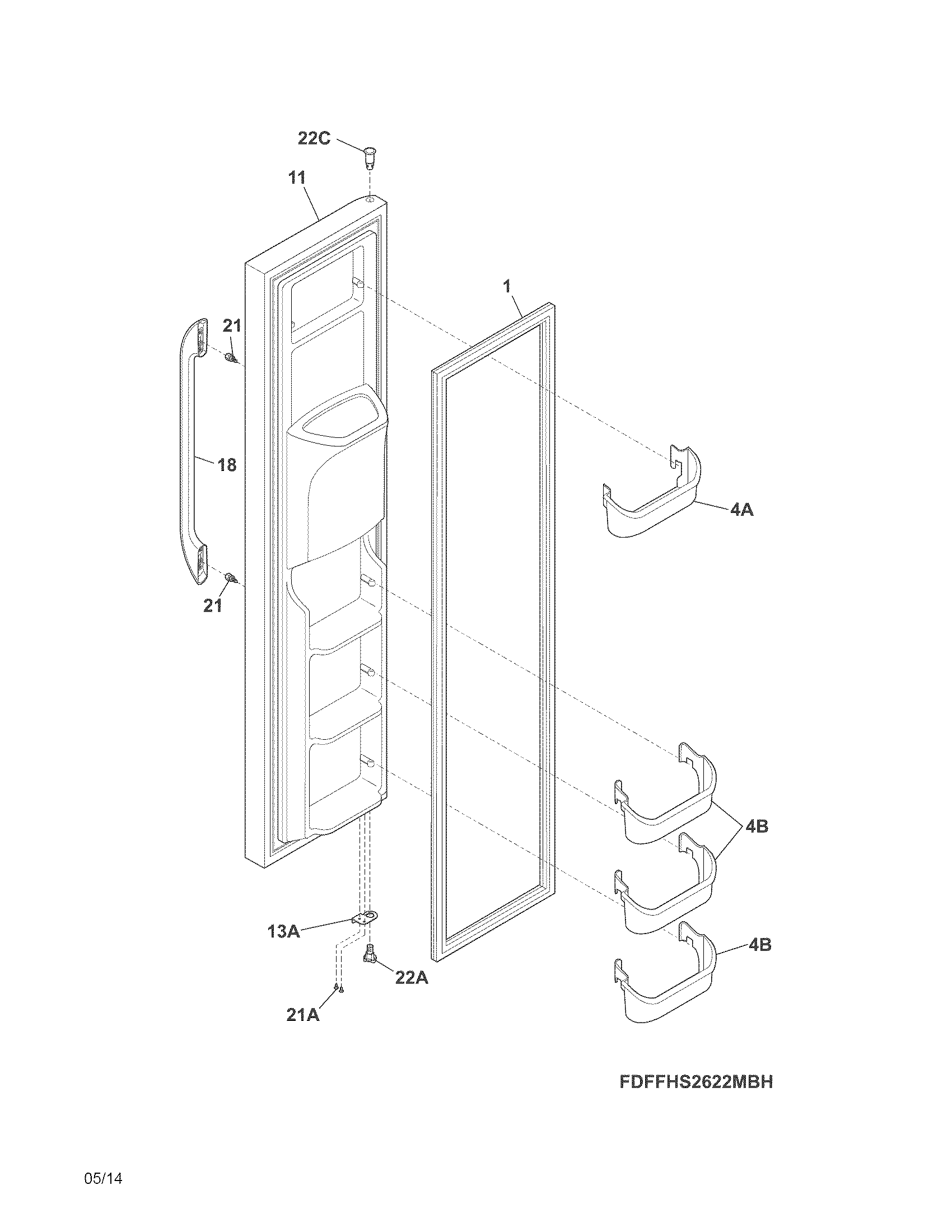 Frigidaire FFHS2622MHH freezer door diagram