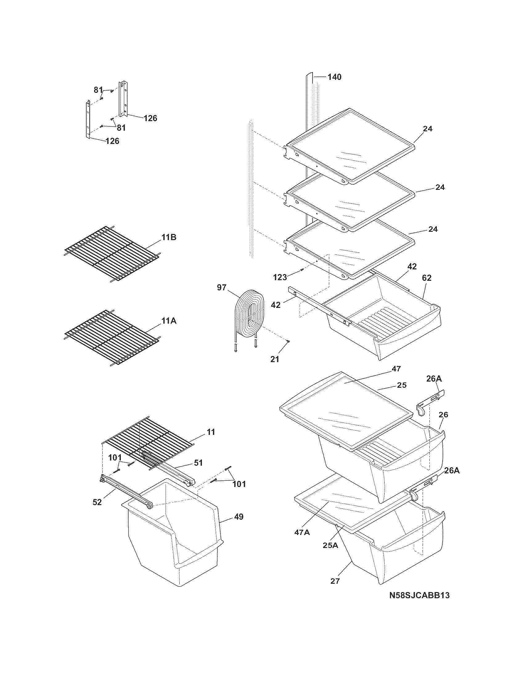 Crosley CRSH268MW9 shelves diagram