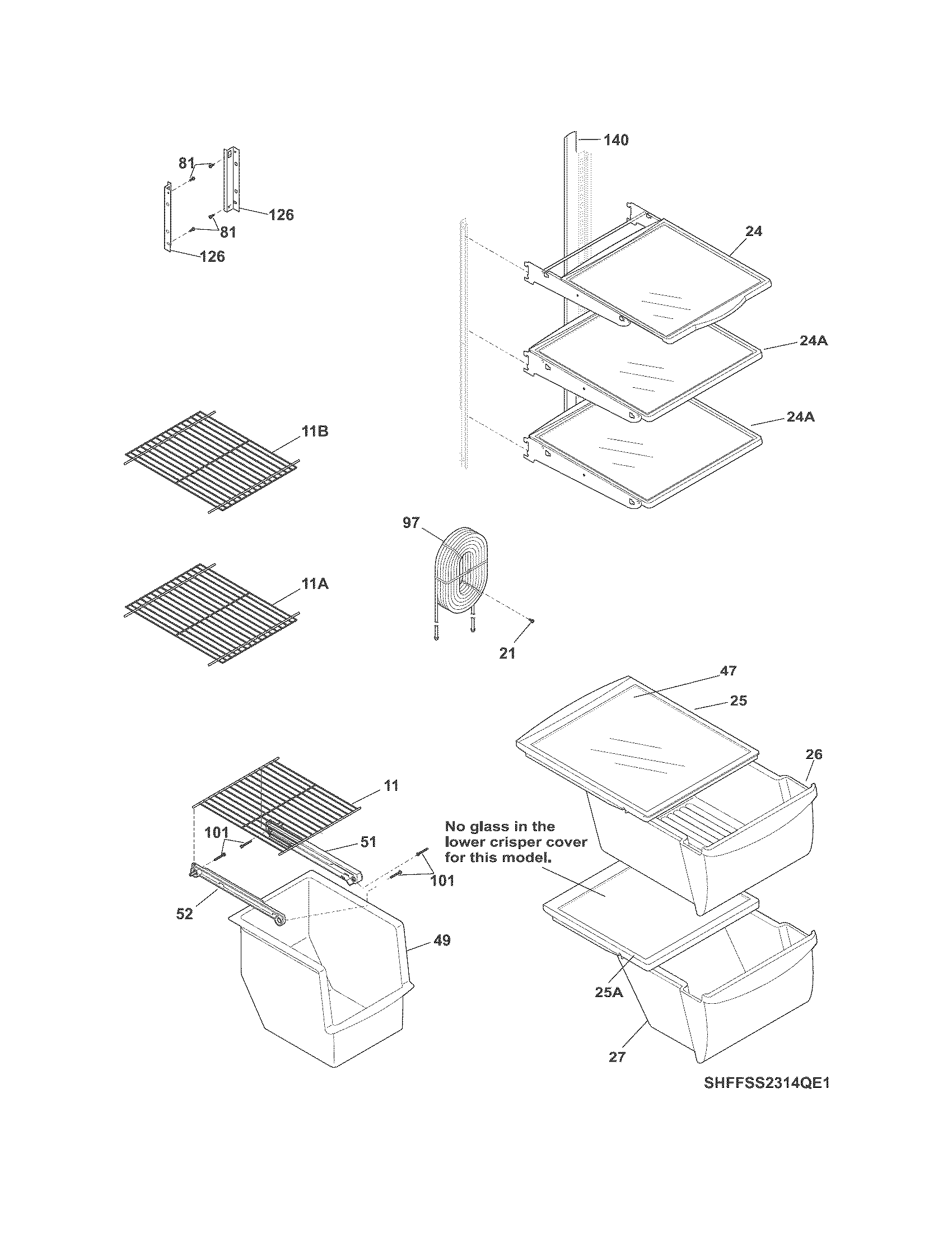 Frigidaire FFSS2314QP1 shelves diagram
