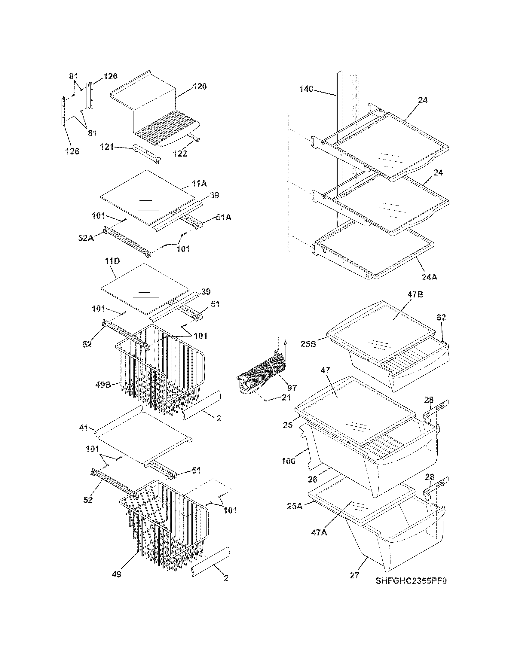 Frigidaire FGHC2355PF8 shelves diagram