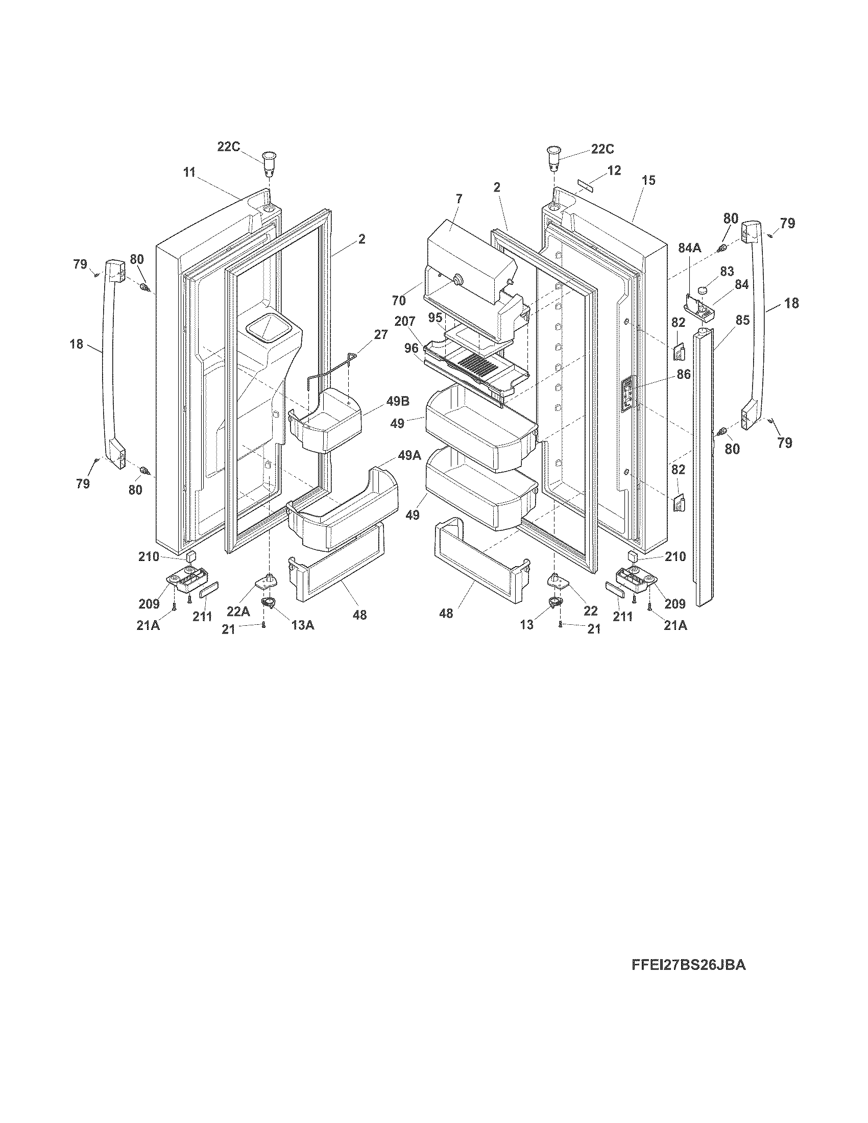 Electrolux EI27BS26JBD fresh food doors diagram
