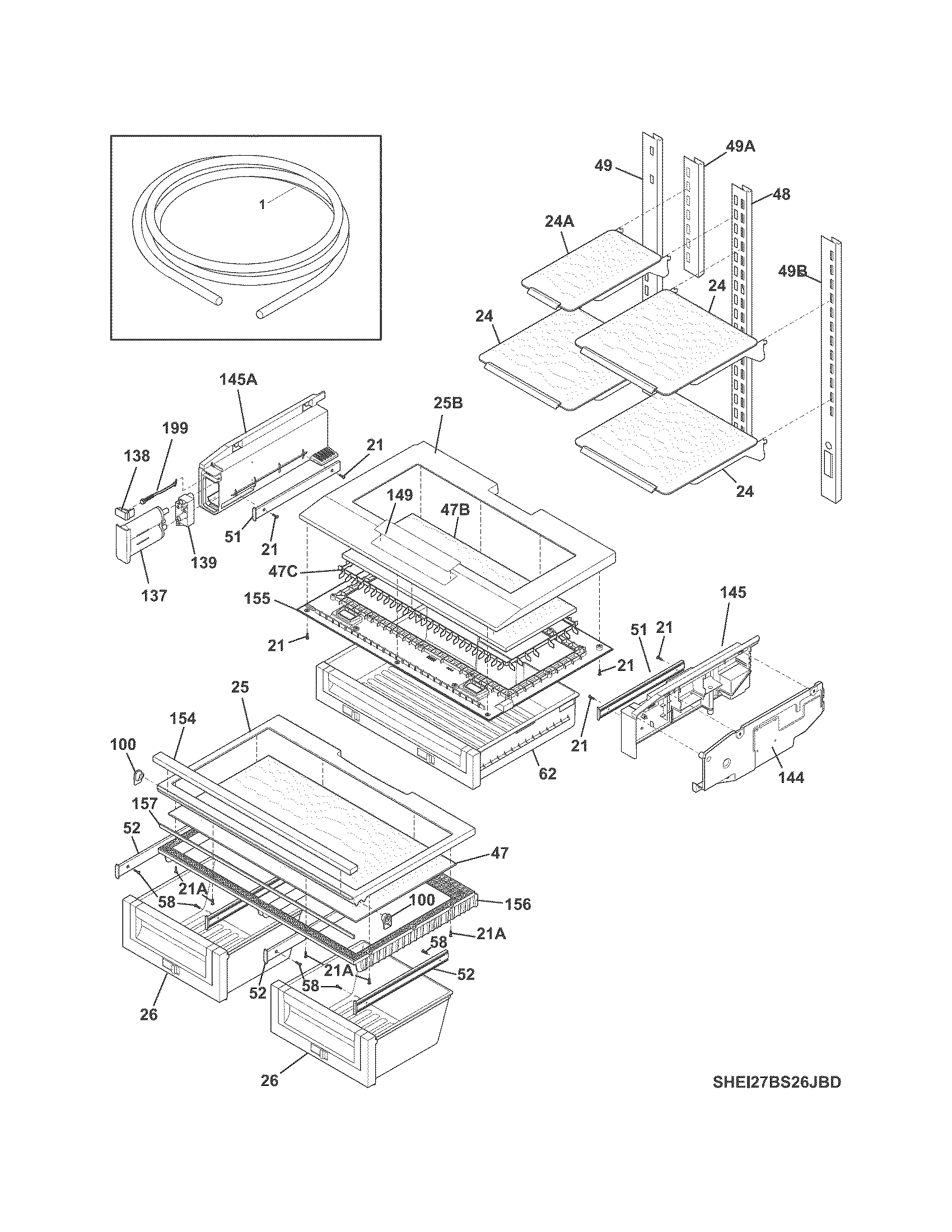 Electrolux EI27BS26JBD shelves diagram