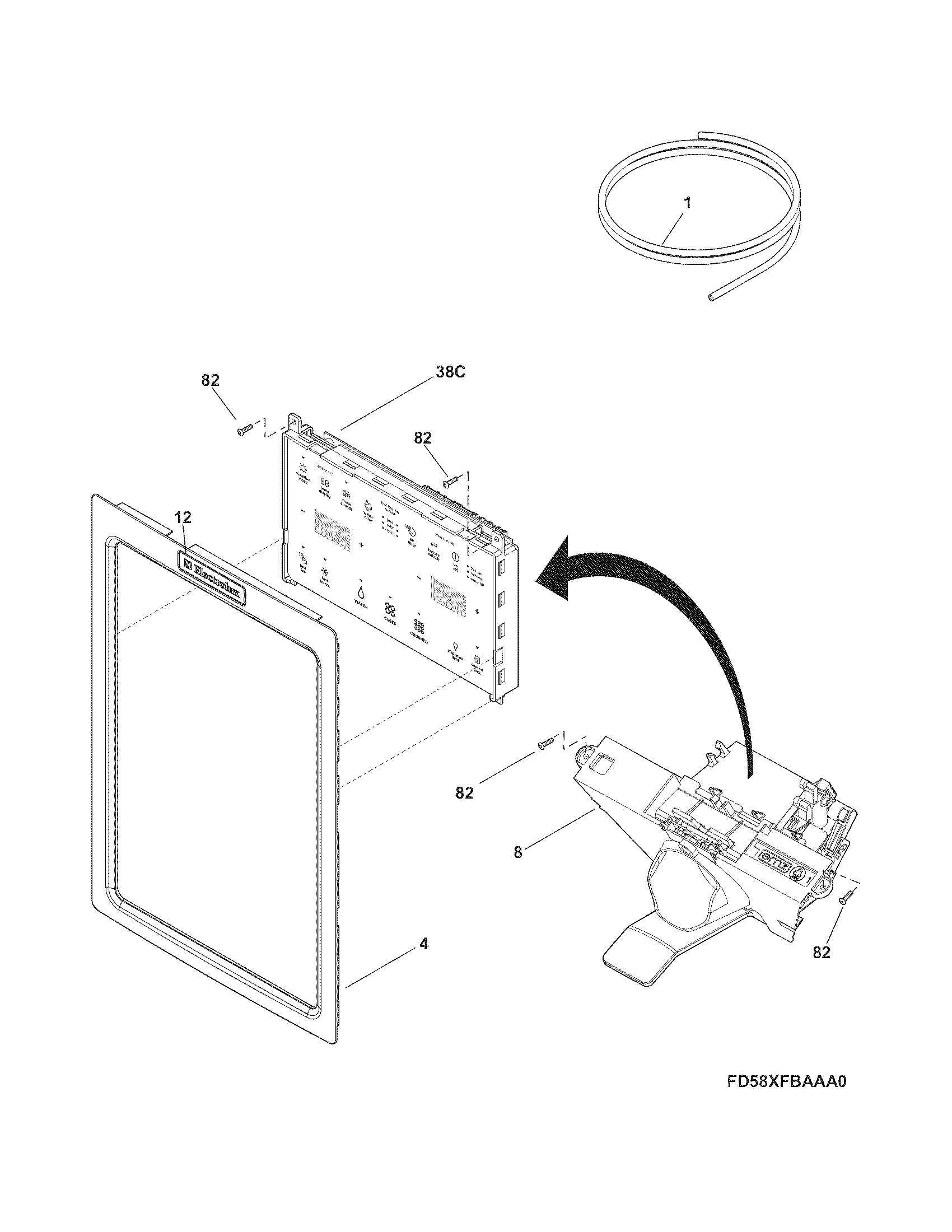 Electrolux EI27BS26JBD controls & ice dispenser diagram