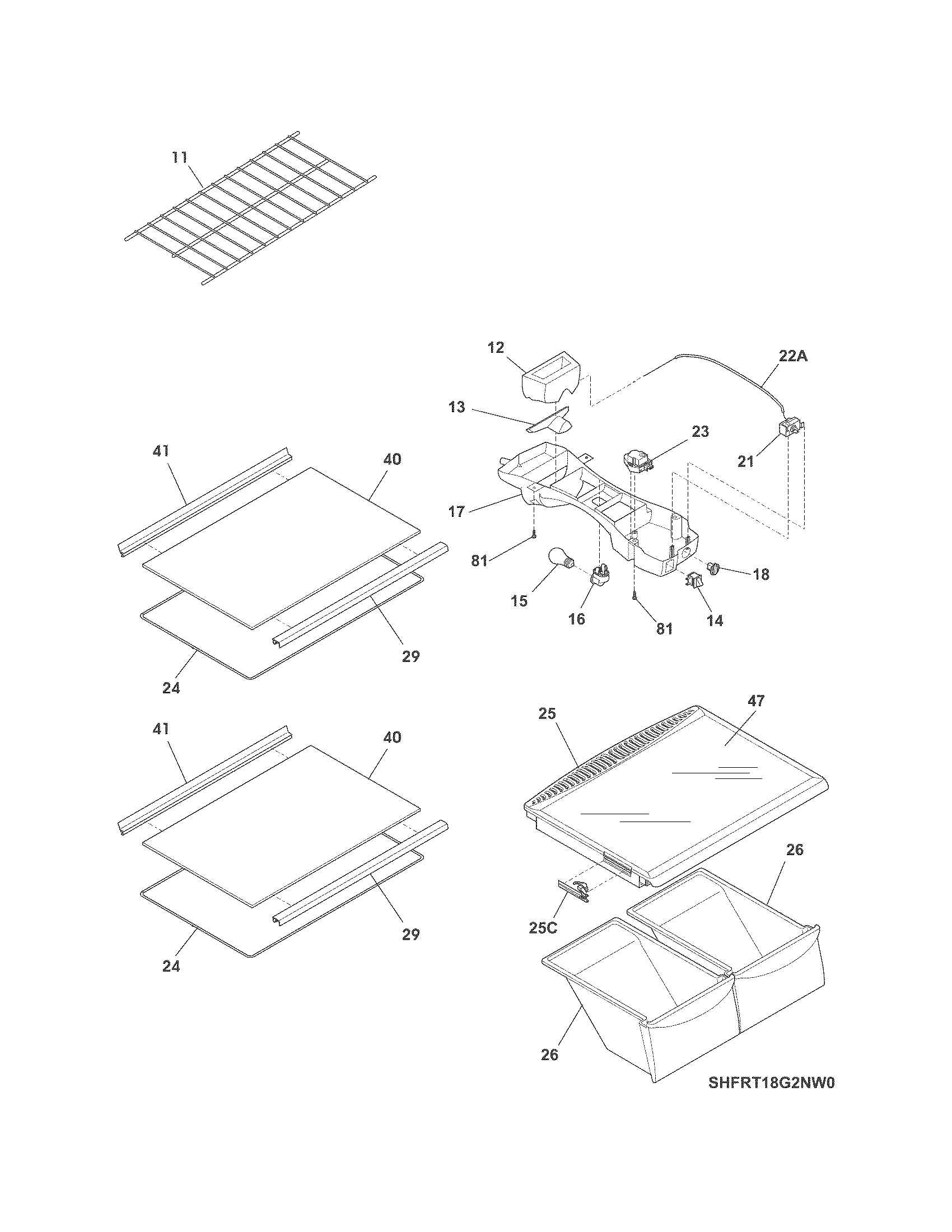 Frigidaire FRT18G2PS1 shelves diagram