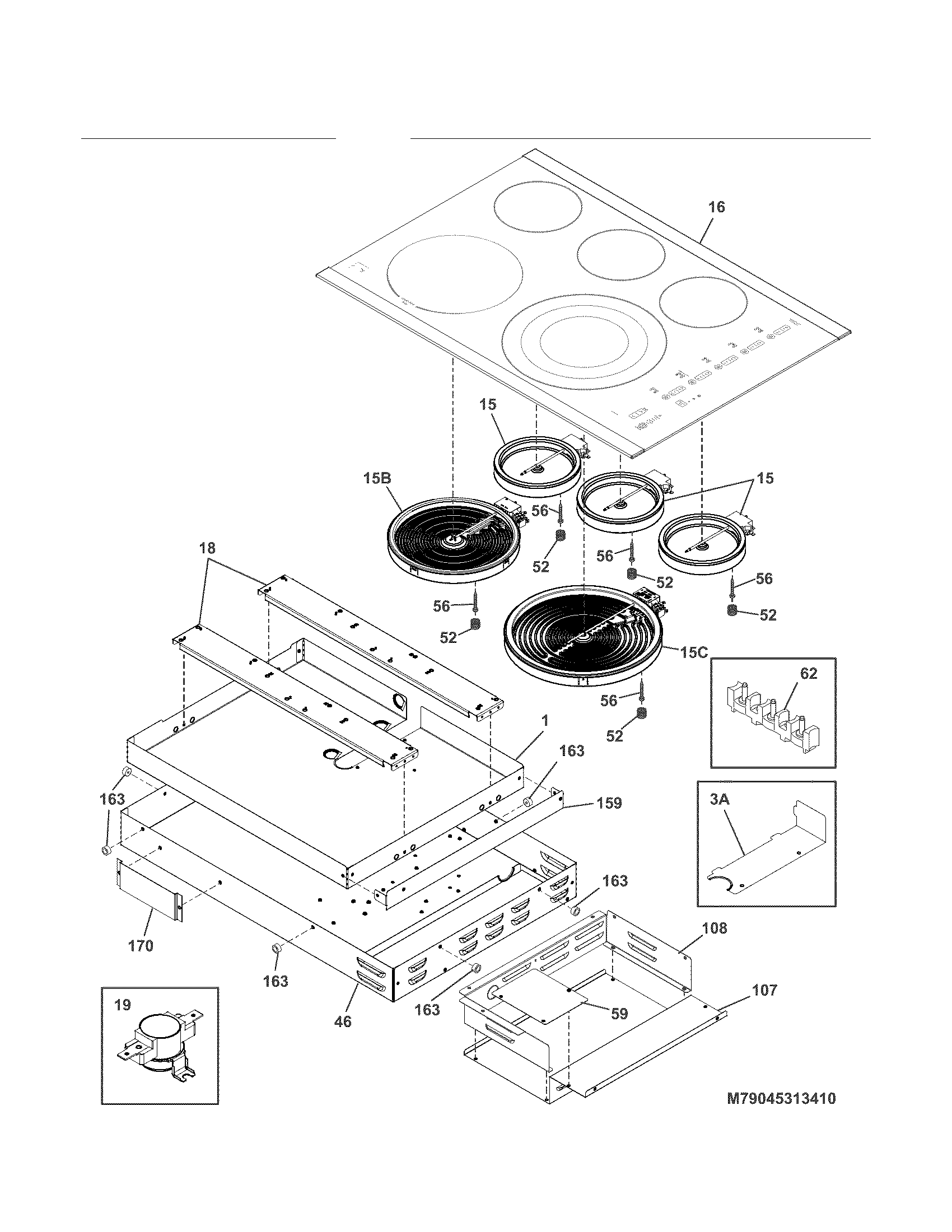 Kenmore Elite 79045313410 main top and surface units diagram