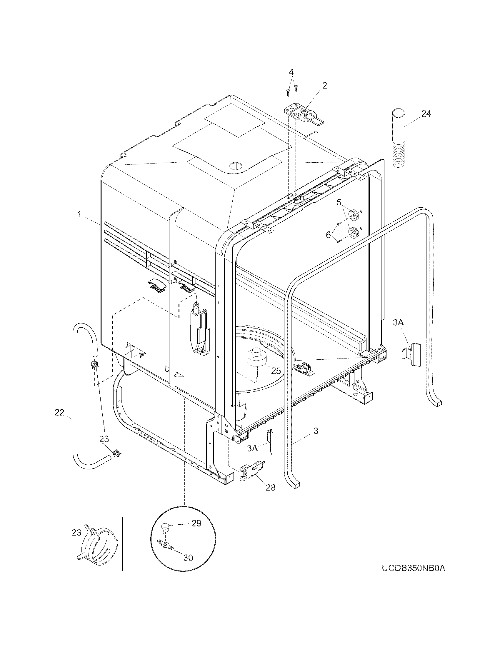 Crosley CDB350NW2A tub diagram