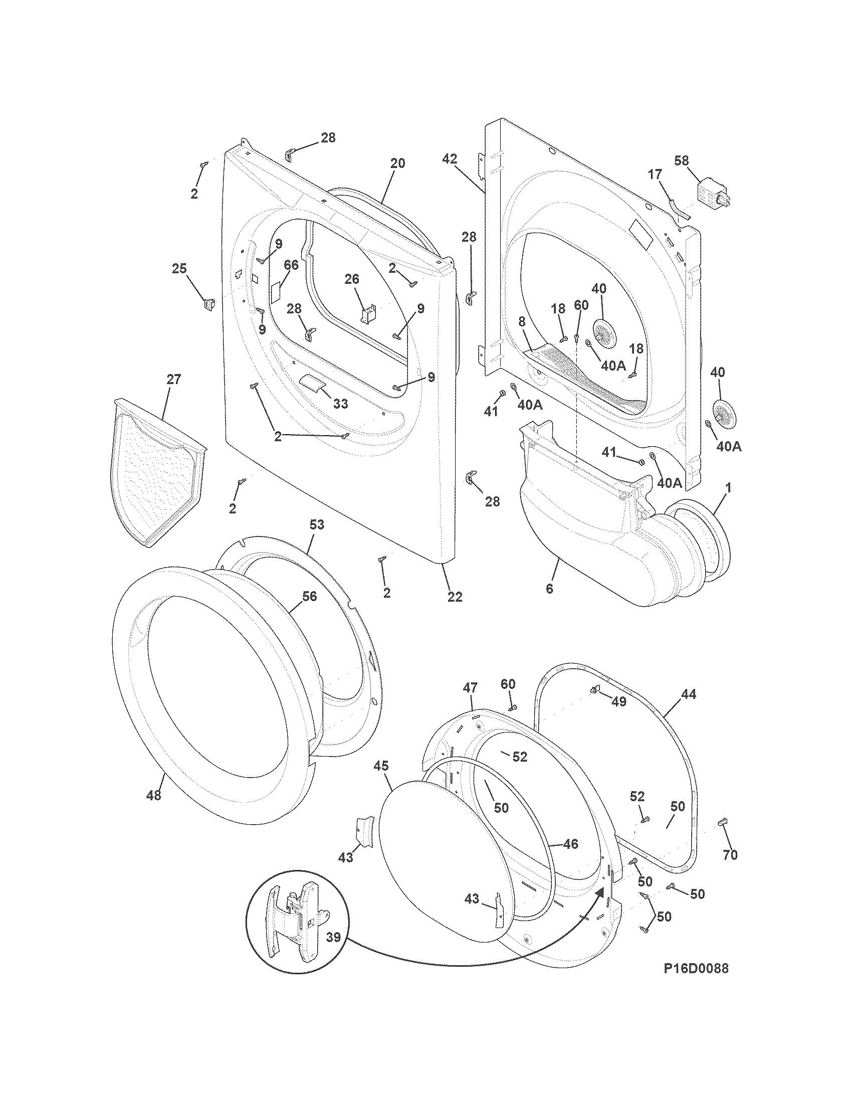 Frigidaire FFQG5000QW0 front panel/lint filter diagram