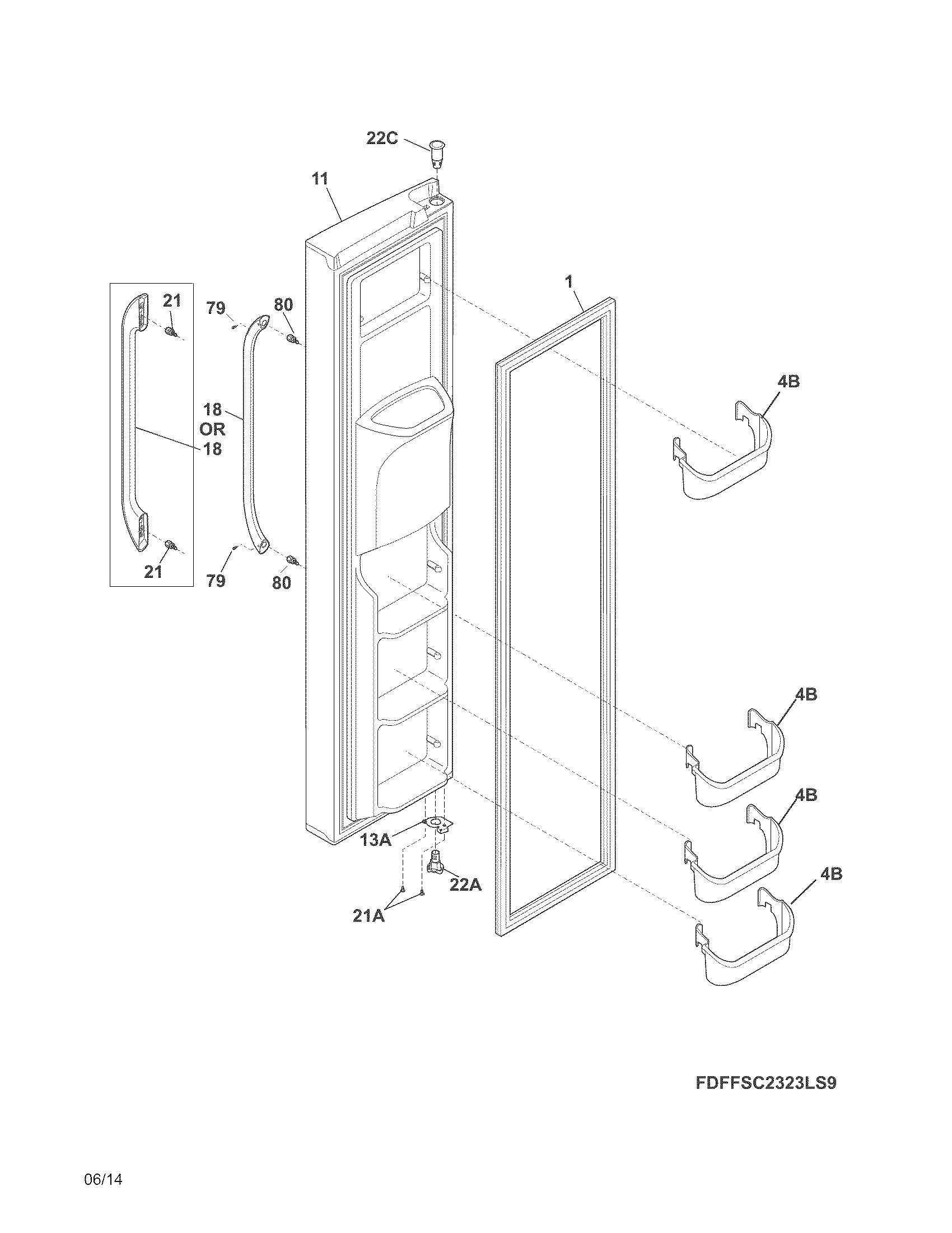 Frigidaire FFSC2323LSB freezer door diagram