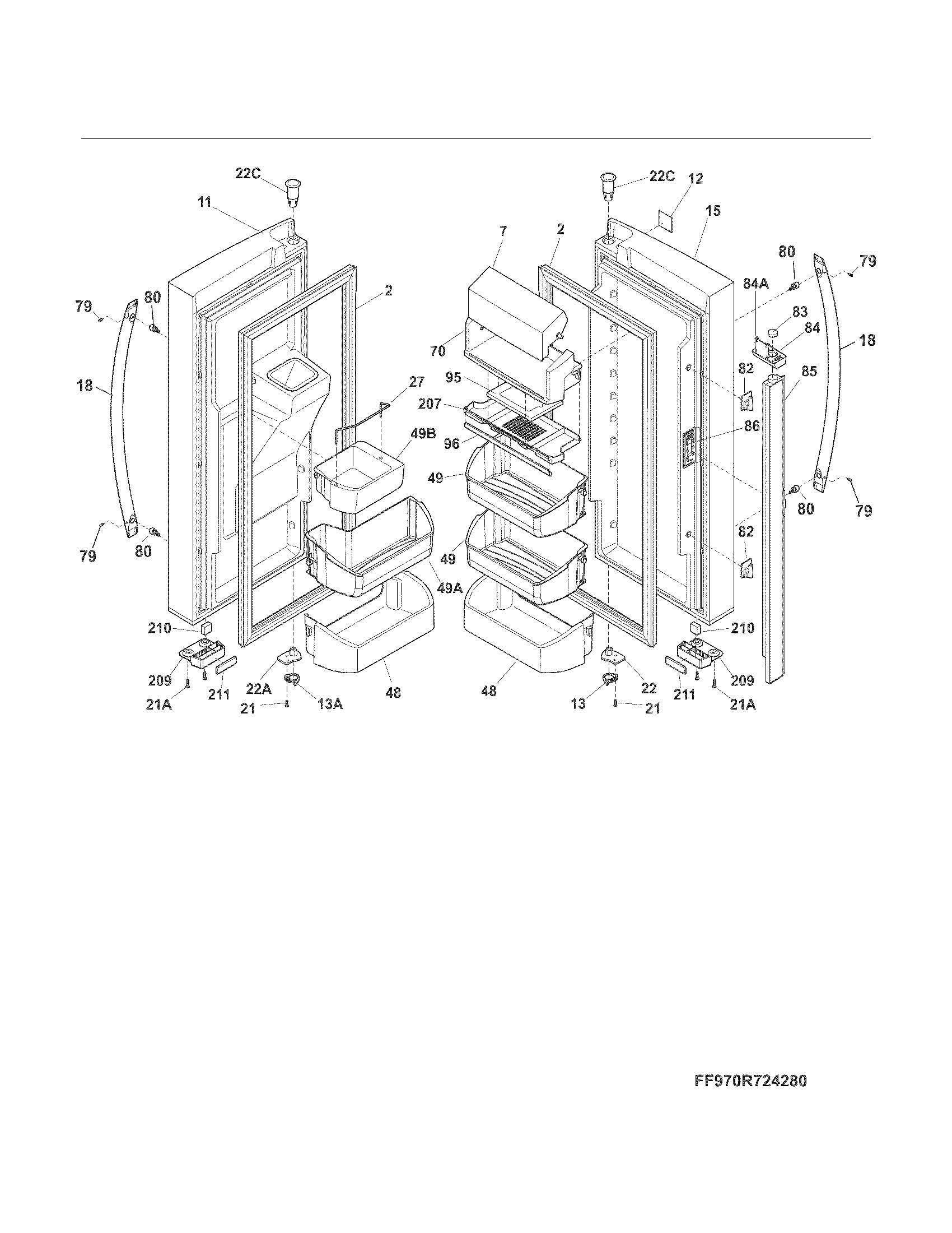 Kenmore 25370342210 fresh food doors diagram