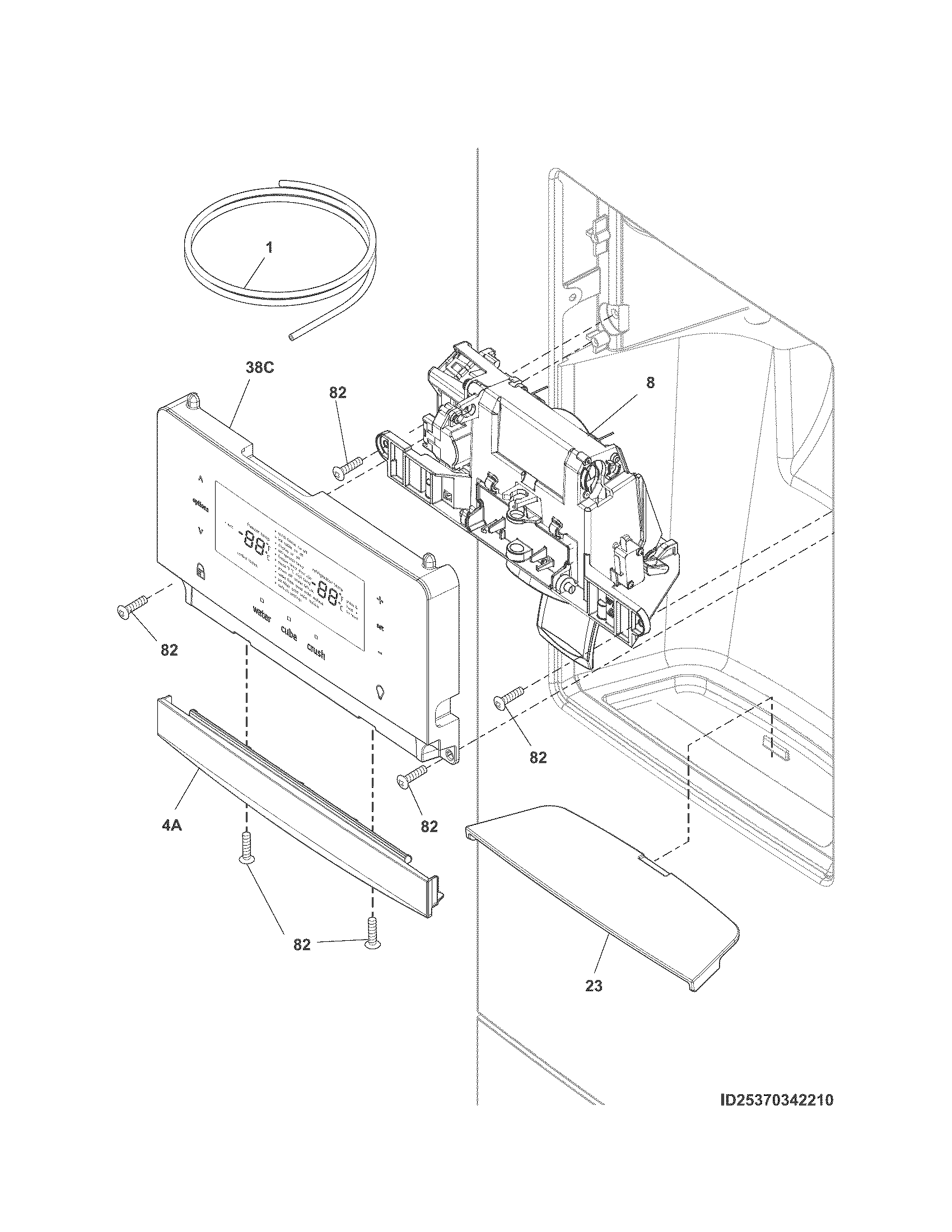Kenmore 25370342210 controls & ice dispenser diagram