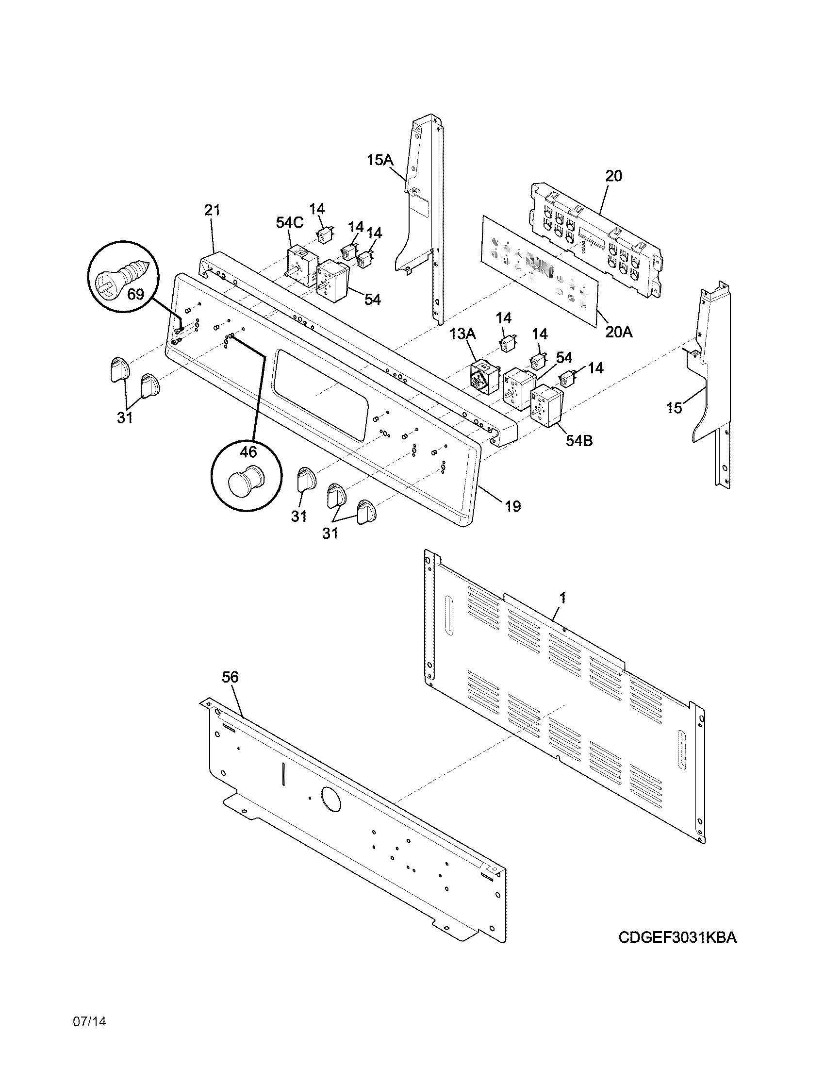 Frigidaire DGEF3041KFN backguard diagram
