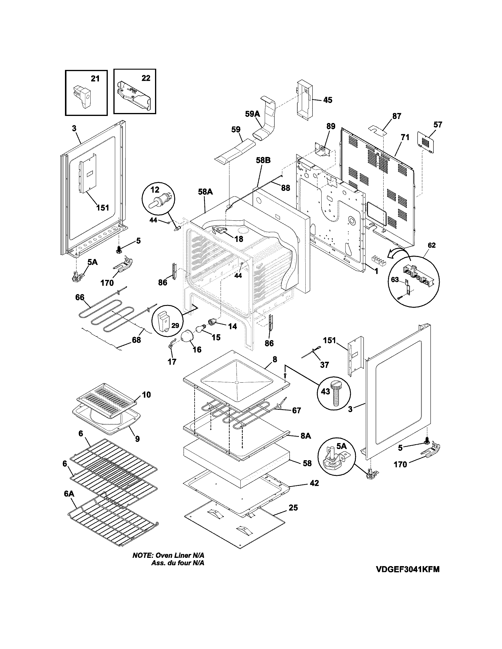 Frigidaire DGEF3041KFN body diagram