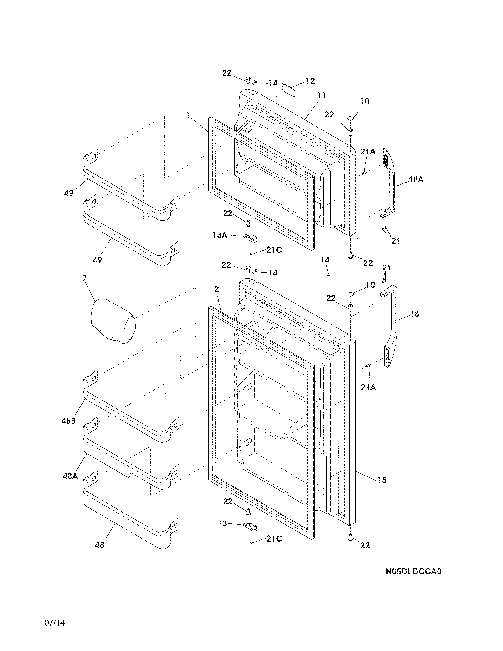 Frigidaire FFHI2126PW4 doors diagram
