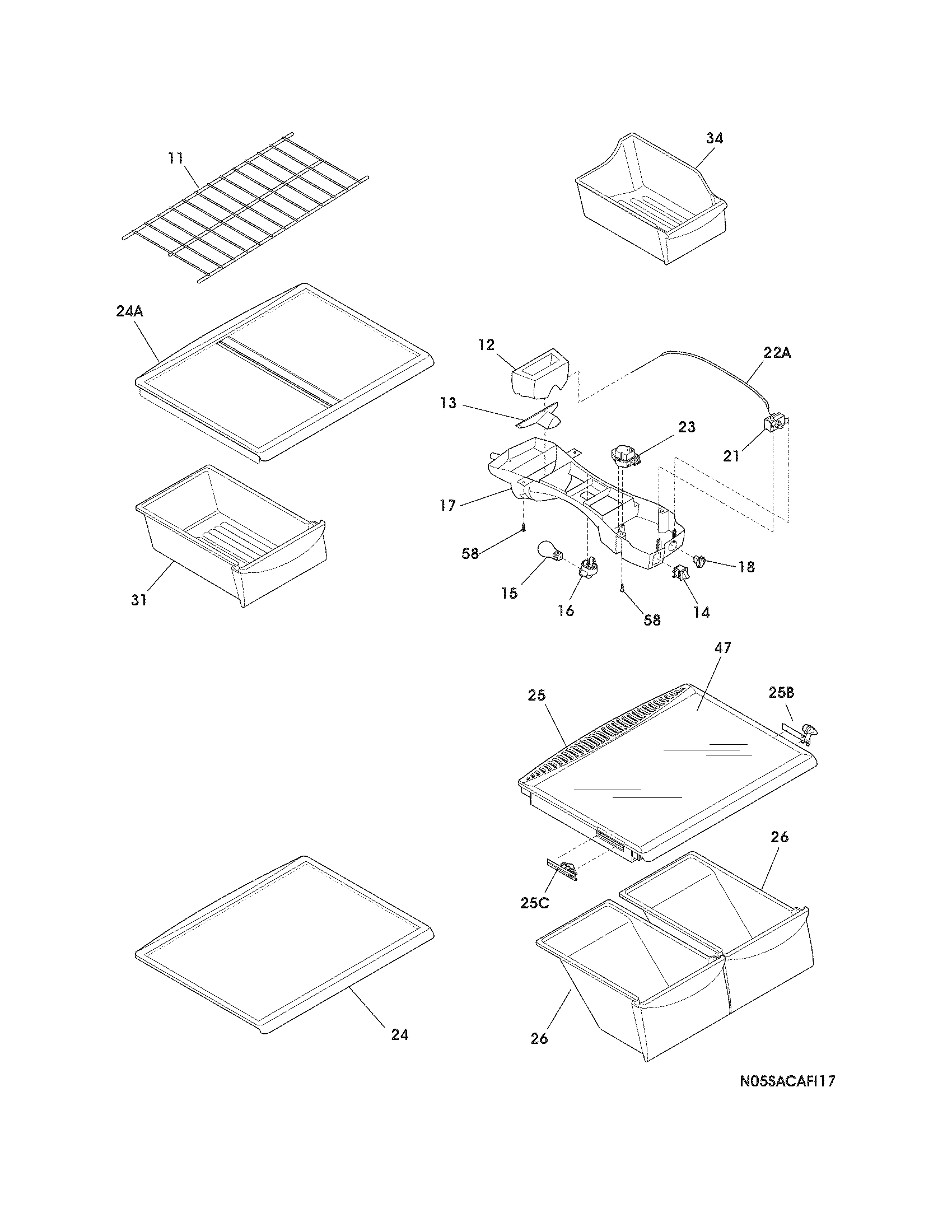 Frigidaire FFHI2126PS5 shelves diagram