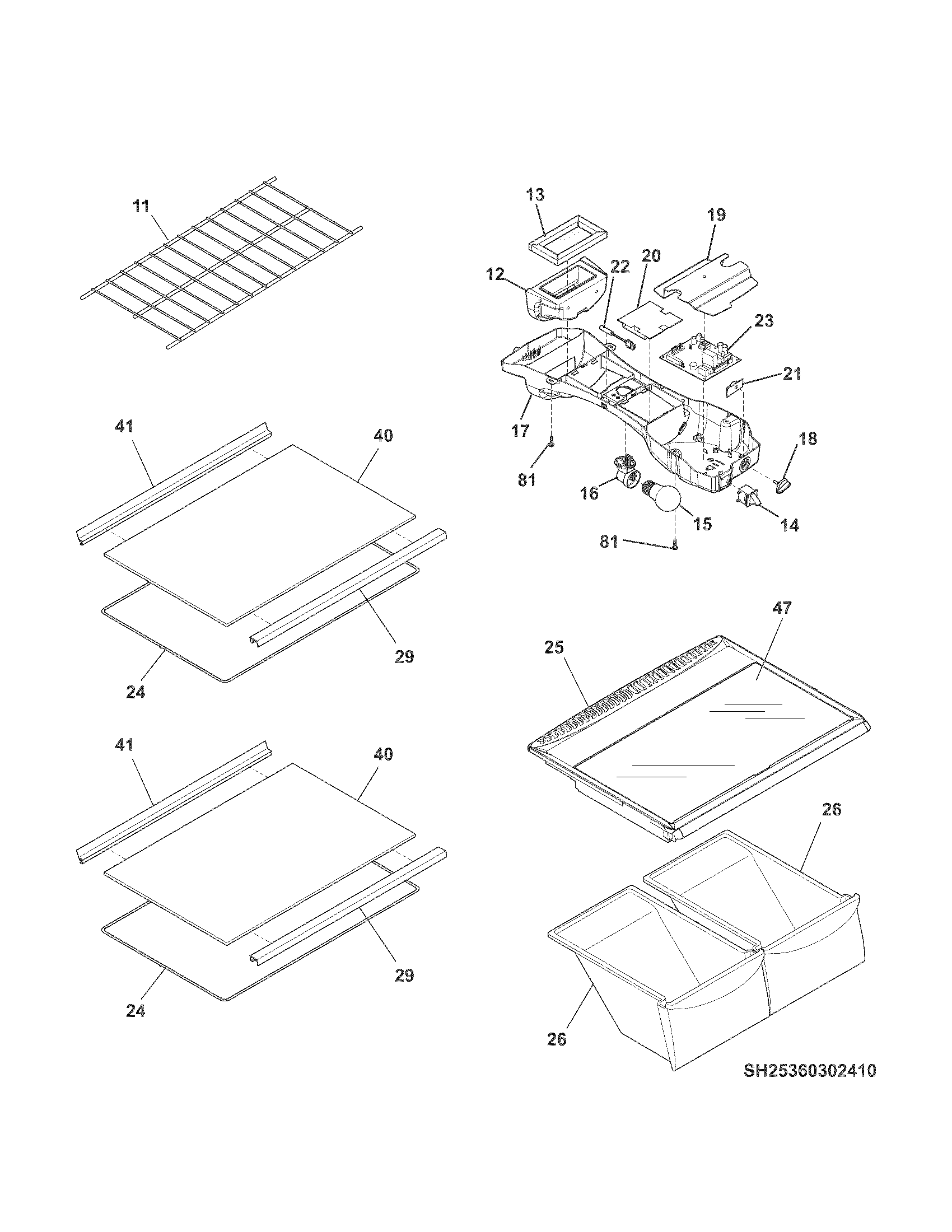 Kenmore 25360309410 shelves diagram