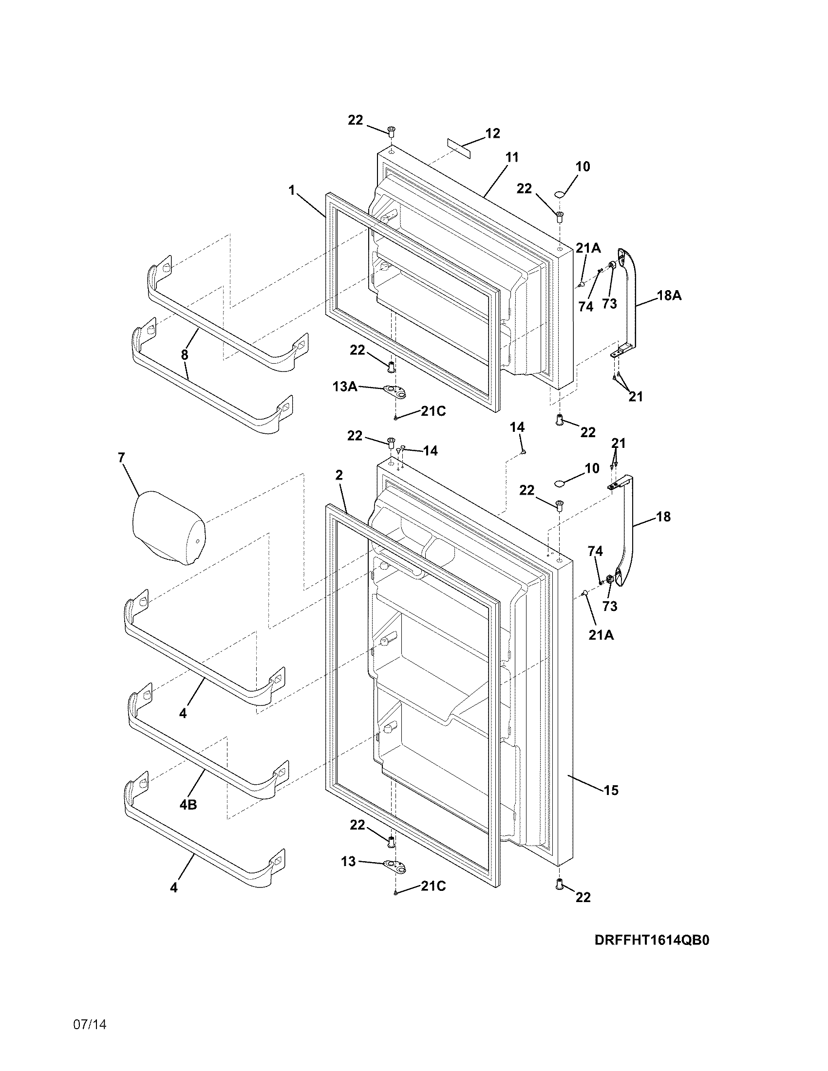 Frigidaire FFHT1614QQ0 doors diagram