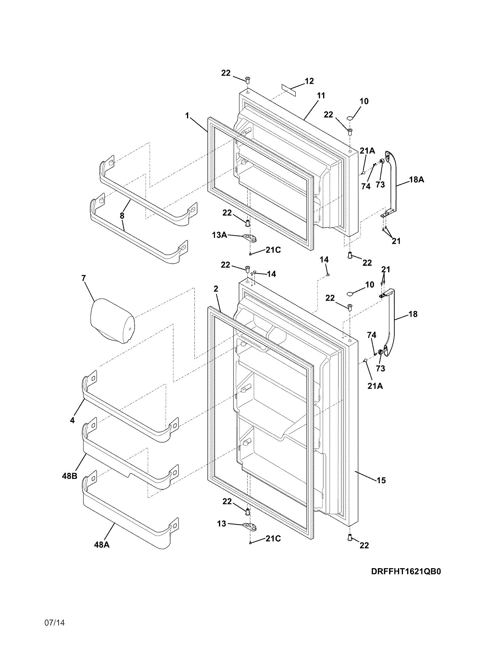 Frigidaire FFHT1621QW0 doors diagram
