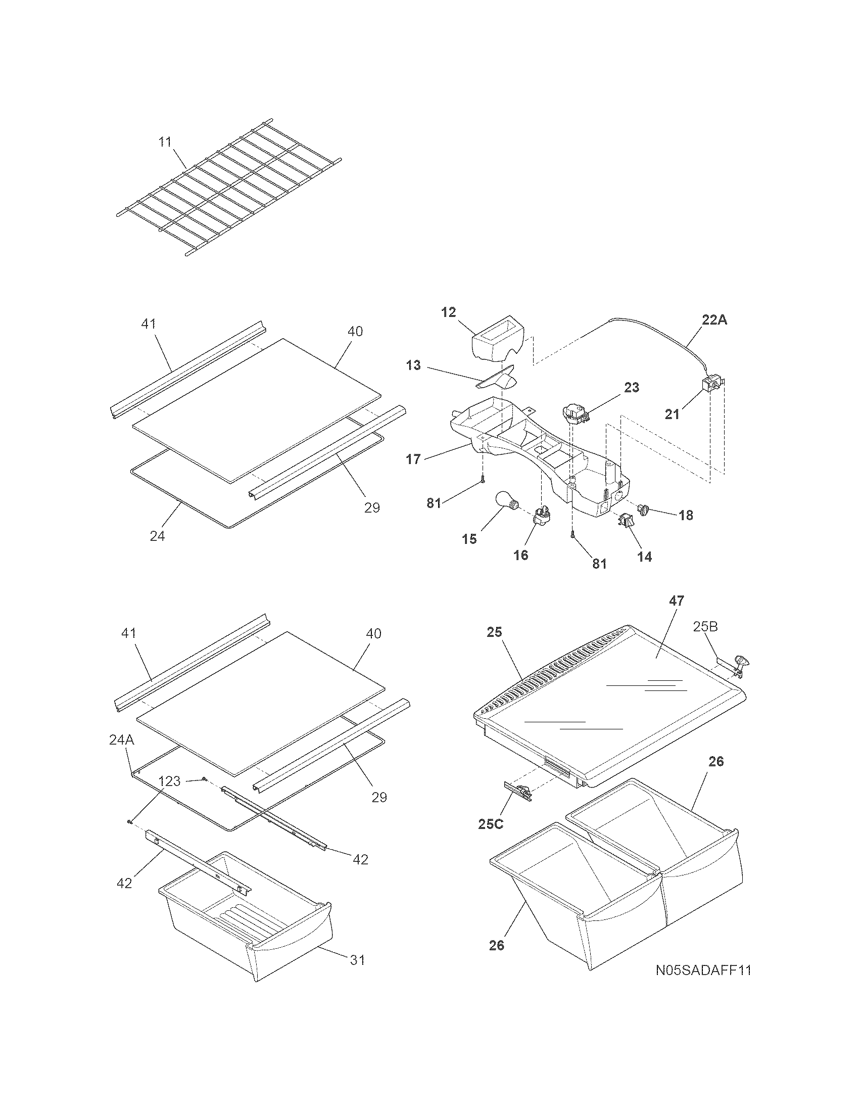 Frigidaire LFHT2117LB8 shelves diagram
