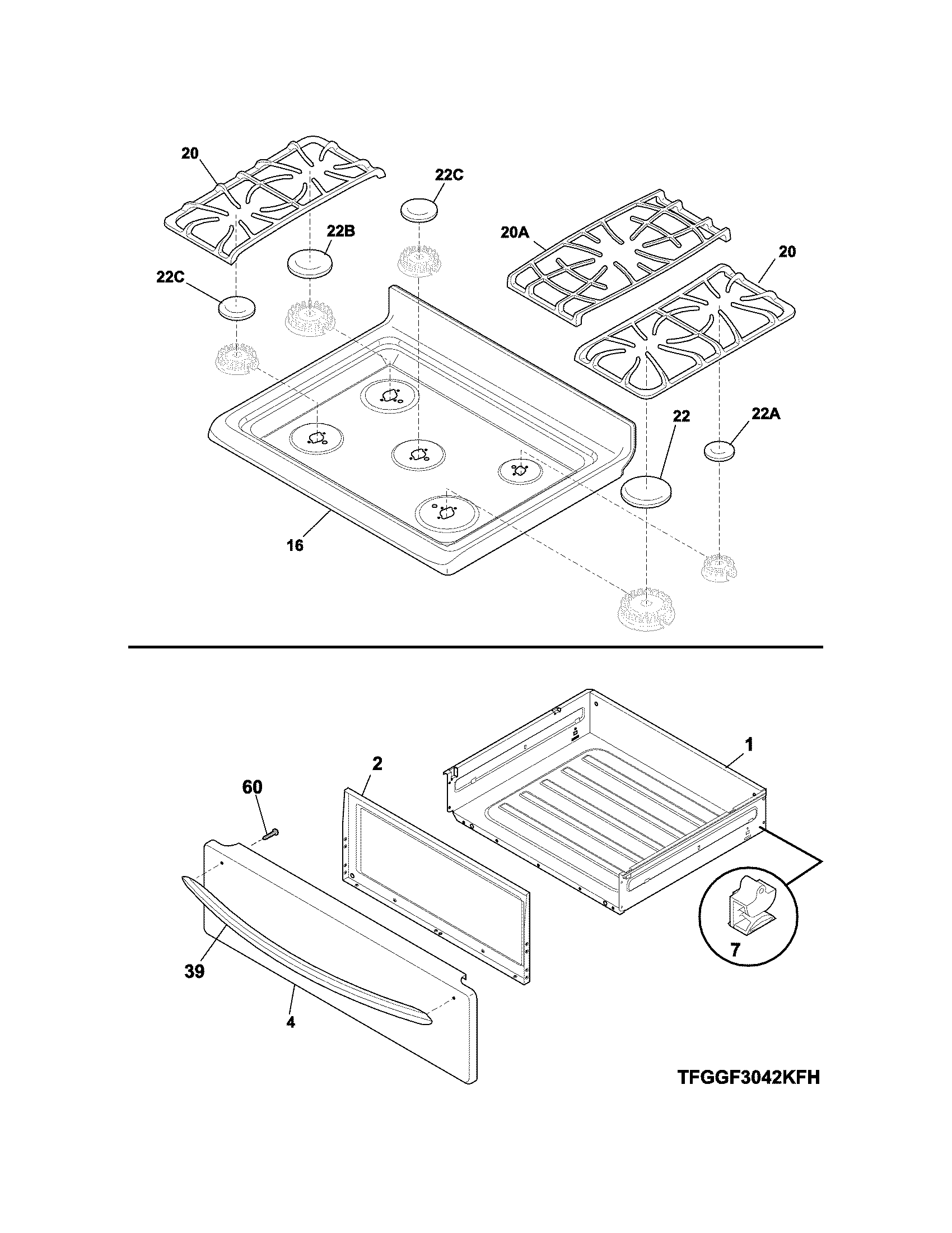 Frigidaire FGGF3032MFG top/drawer diagram